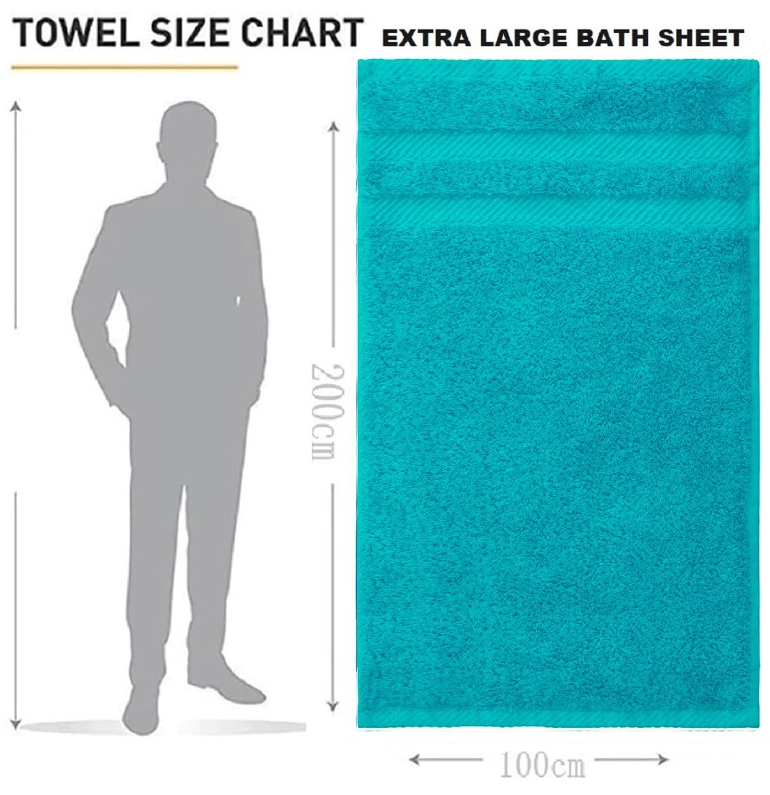 LoomTrove Pack of 2 Extra Large Jumbo Bath Sheets 100 x 200 cm 100% Egyptian Combed Cotton XL Towels Quick Dry Big Bath Sheet Super Soft Hotel