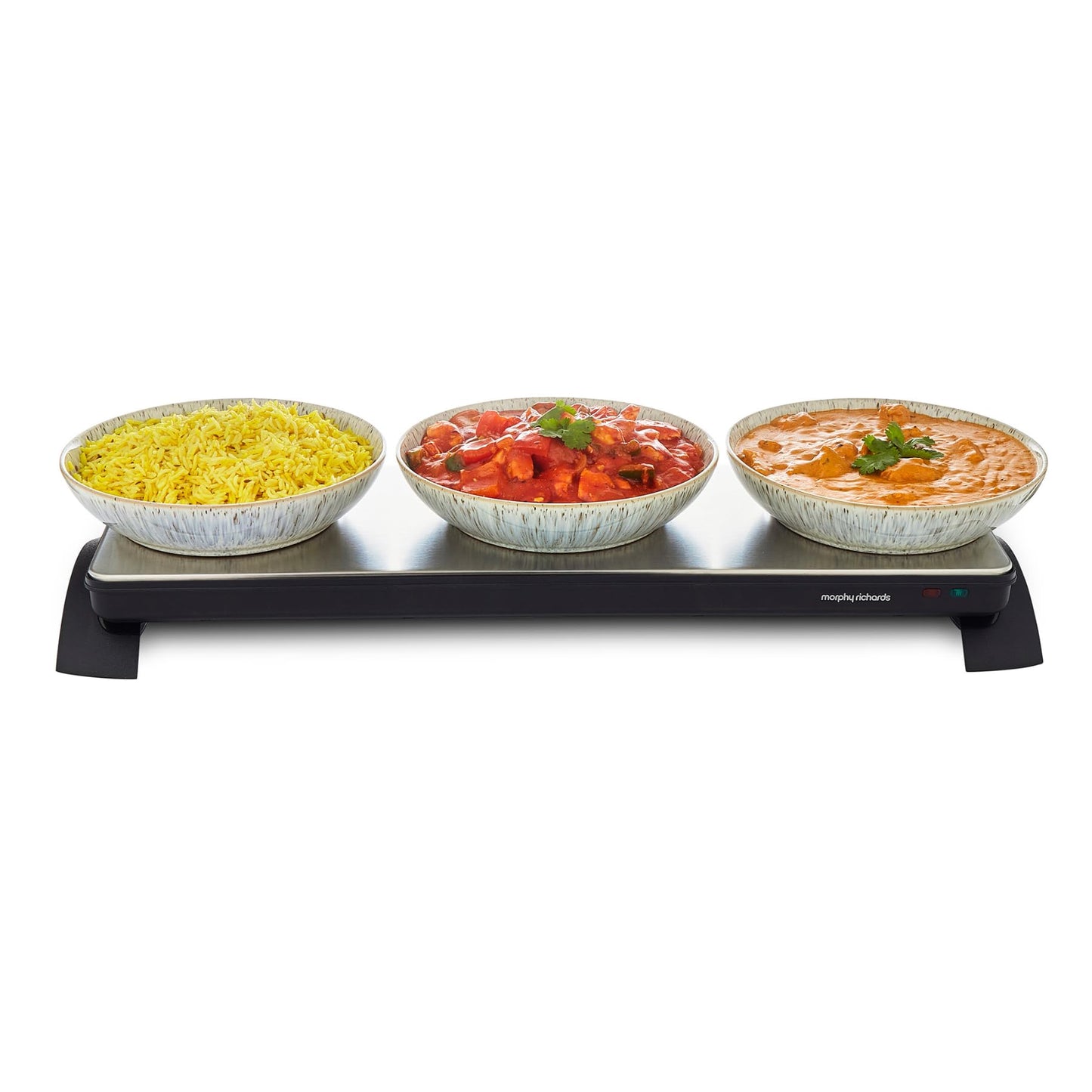 Morphy Richards Cordless Electric Food Warming Tray, Stainless Steel Top Plate, Quick Heat-Up, Twin Design, Indicator Light, Keeps Food Warm, Buffet