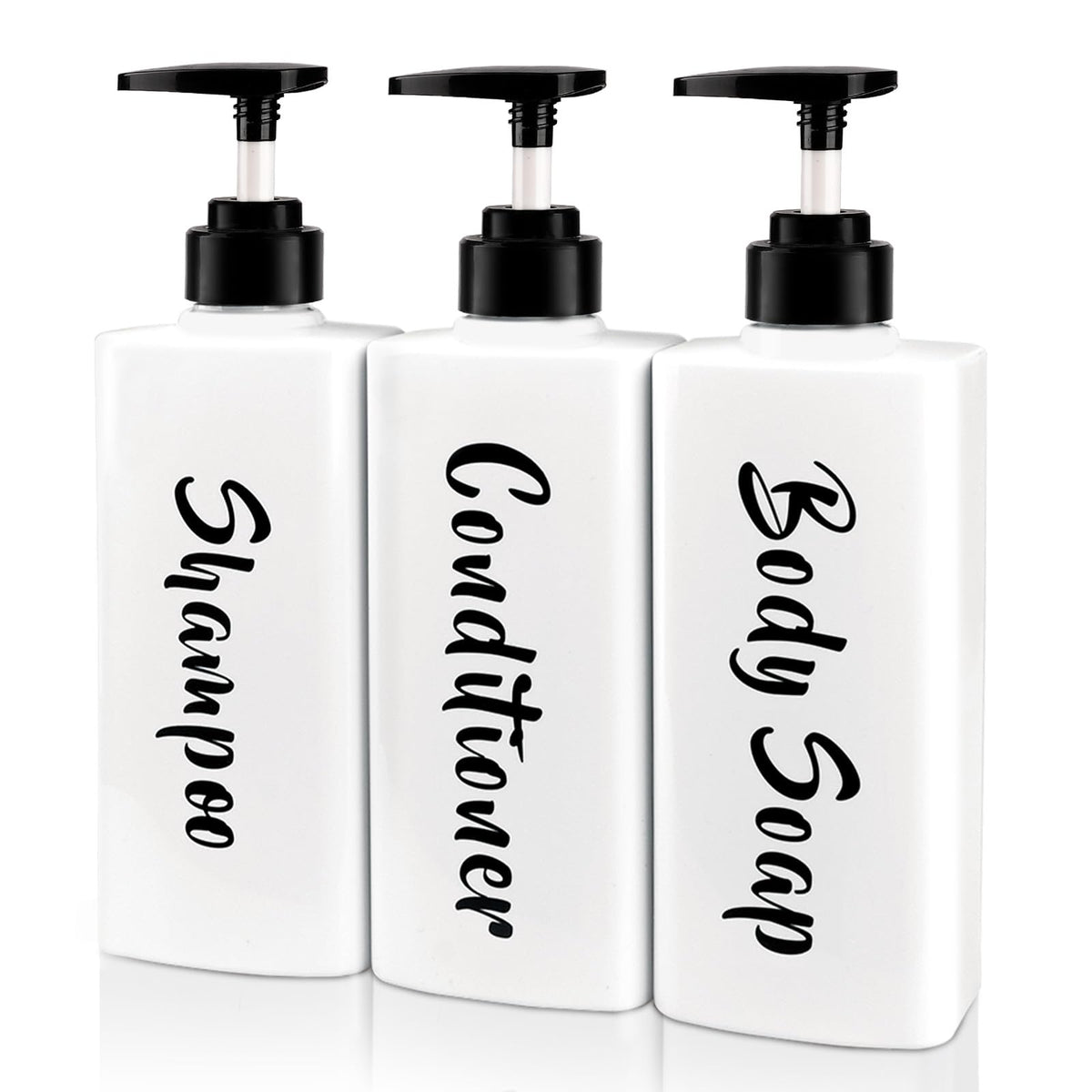 ILIKEPOW 3pcs Shampoo and Conditioner Dispenser, 500ml Bathroom Soap Dispenser with Pump, Refillable Shower Gel Dispenser Bottle for Hotel Home