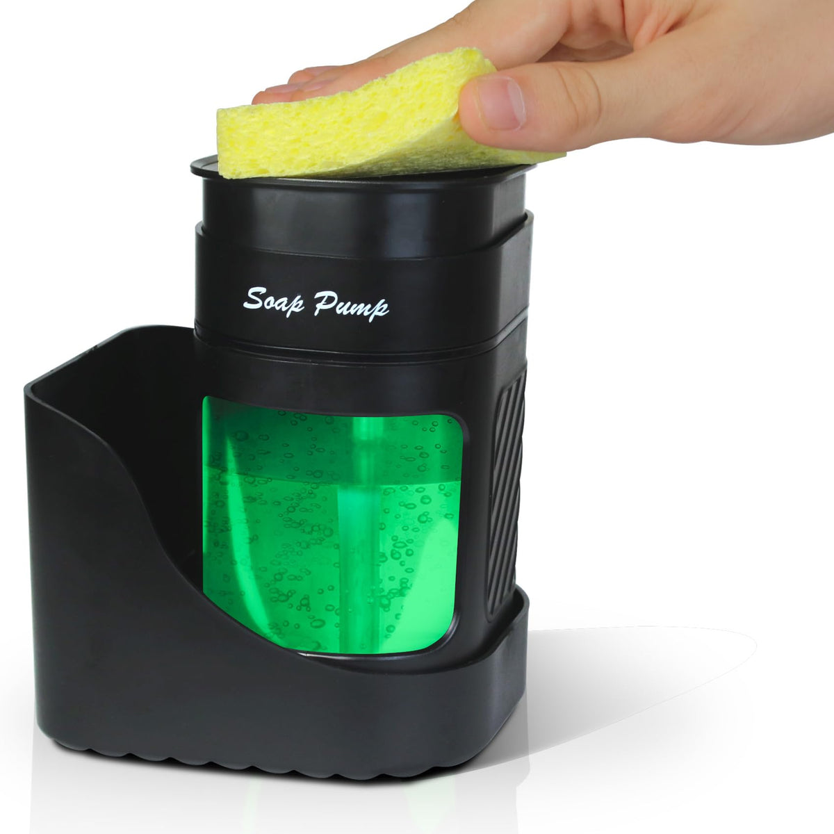 VITACHY Single Hand Soap Dispenser for Kitchen. Dishwashing Soap Pump Dispenser and Sink Organizer Sponge Holder Black Kitchen and Bathroom Accessory