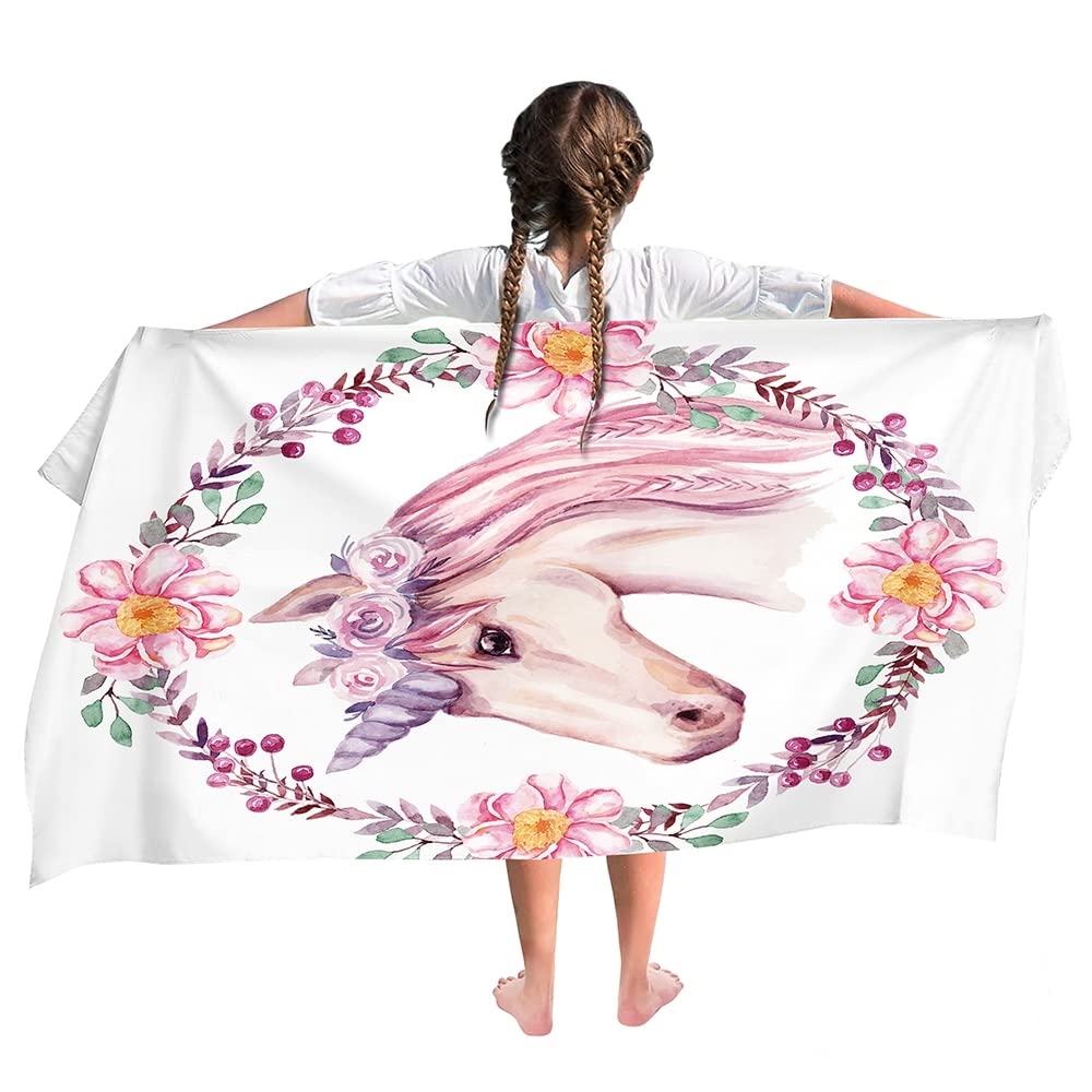 Ulticool Unicorn Flowers Microfibre Children's Beach Towel 140 x 70 cm - Quick-Drying, Lightweight, Sand-Resistant
