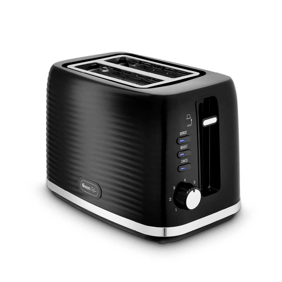 Swan ST19034BLK Wave 2-Slice Toaster, 7 Browning Levels, Defrost, Cancel & Reheat Functions, Removable Crumb Tray, Hidden Cord Storage, Non-Slip Feet,