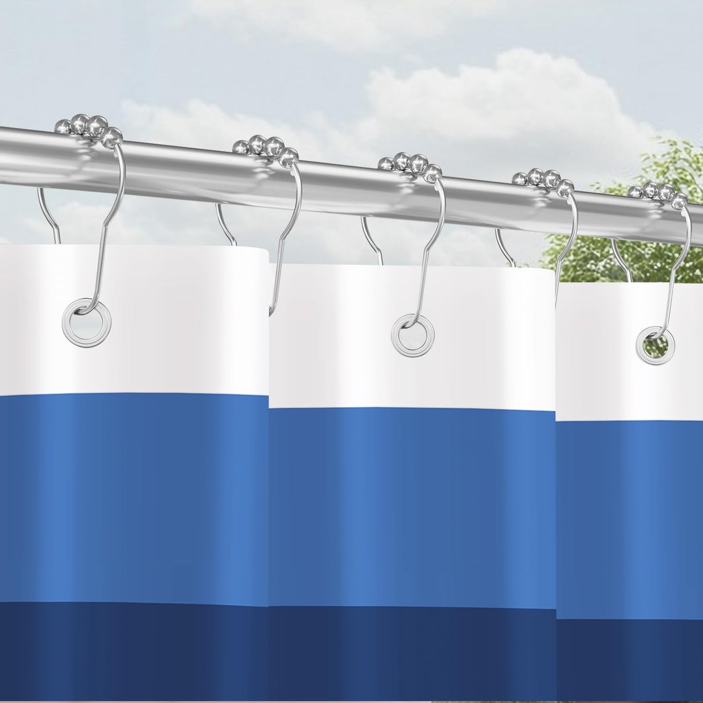Shower Curtain, 120 x 200 cm, Rail, Dark Blue Patterns, Weighted Hem, Anti-Mould Textile, Water-Repellent, Washable Polyester Bath Curtains with