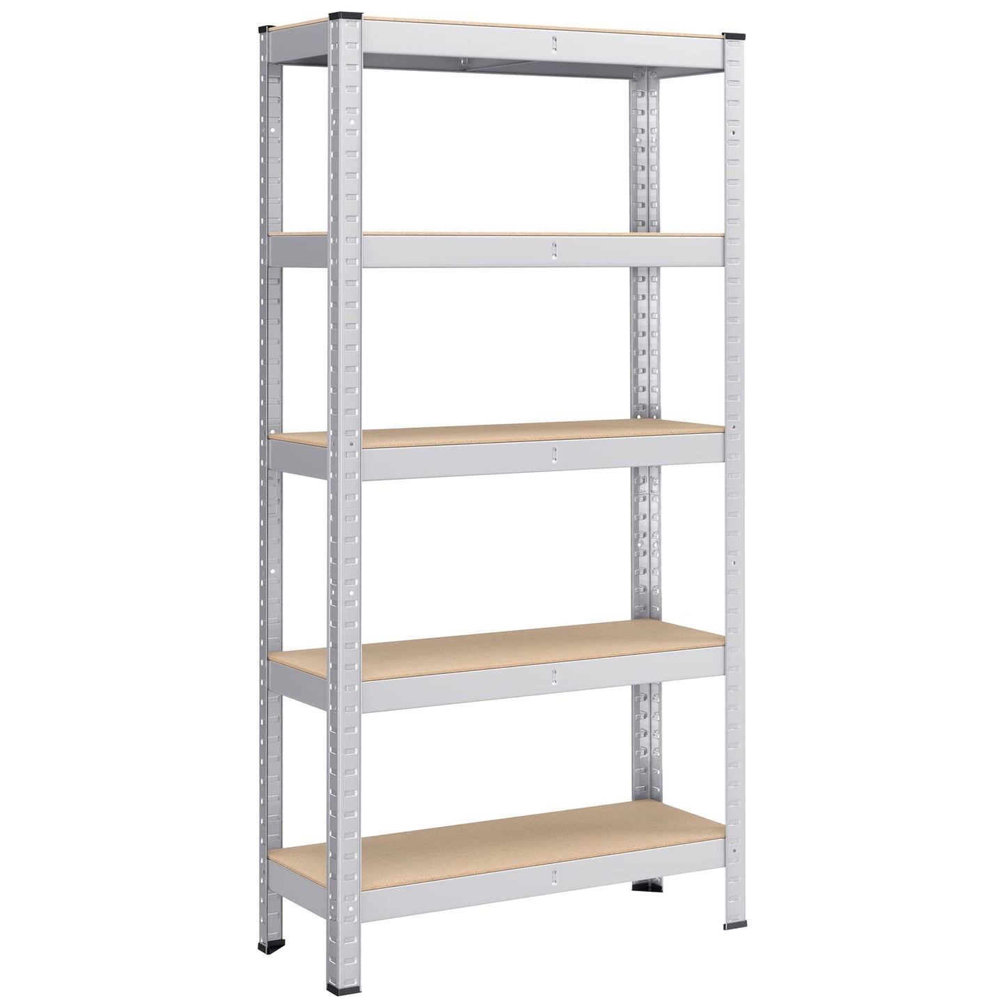 SONGMICS 5-Tier Shelving Unit, Steel Shelving Unit for Storage, Boltless Assembly, for Garage, Shed, Load Capacity 650 kg, 30 x 75 x 150 cm, Silver