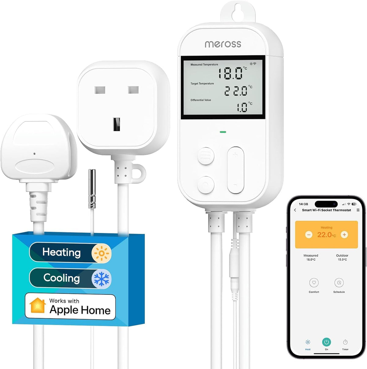 Meross WiFi Smart Thermostat works with HomeKit Alexa Google Home, Digital Wireless Thermostat Temperature Controller Remote and Voice Control for