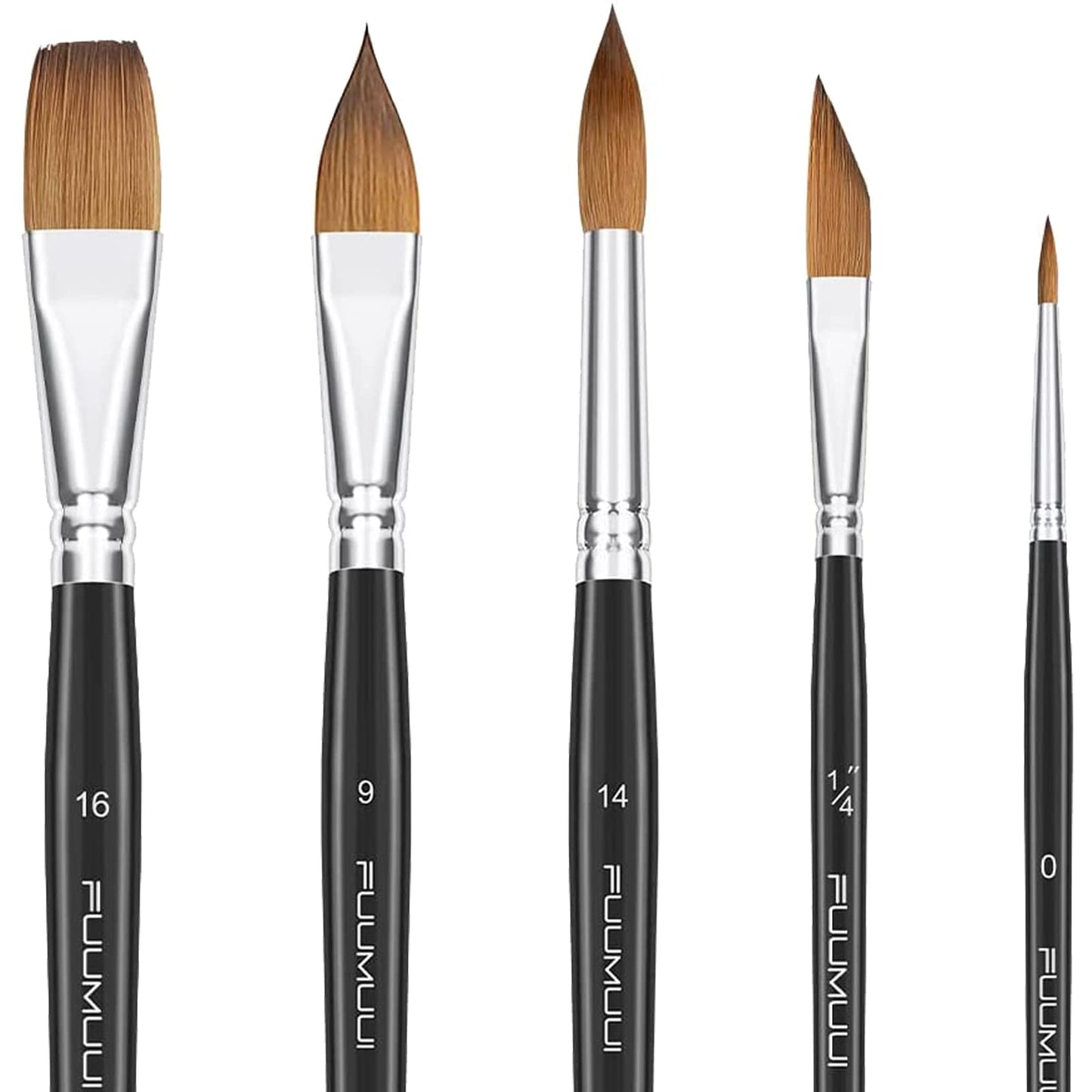 Fuumuui Sable Watercolour Brushes 5PCS Professional Superior Kolinsky Paint Brushes for Artists Round Pointed Oval Wash for Watercolour Acrylics