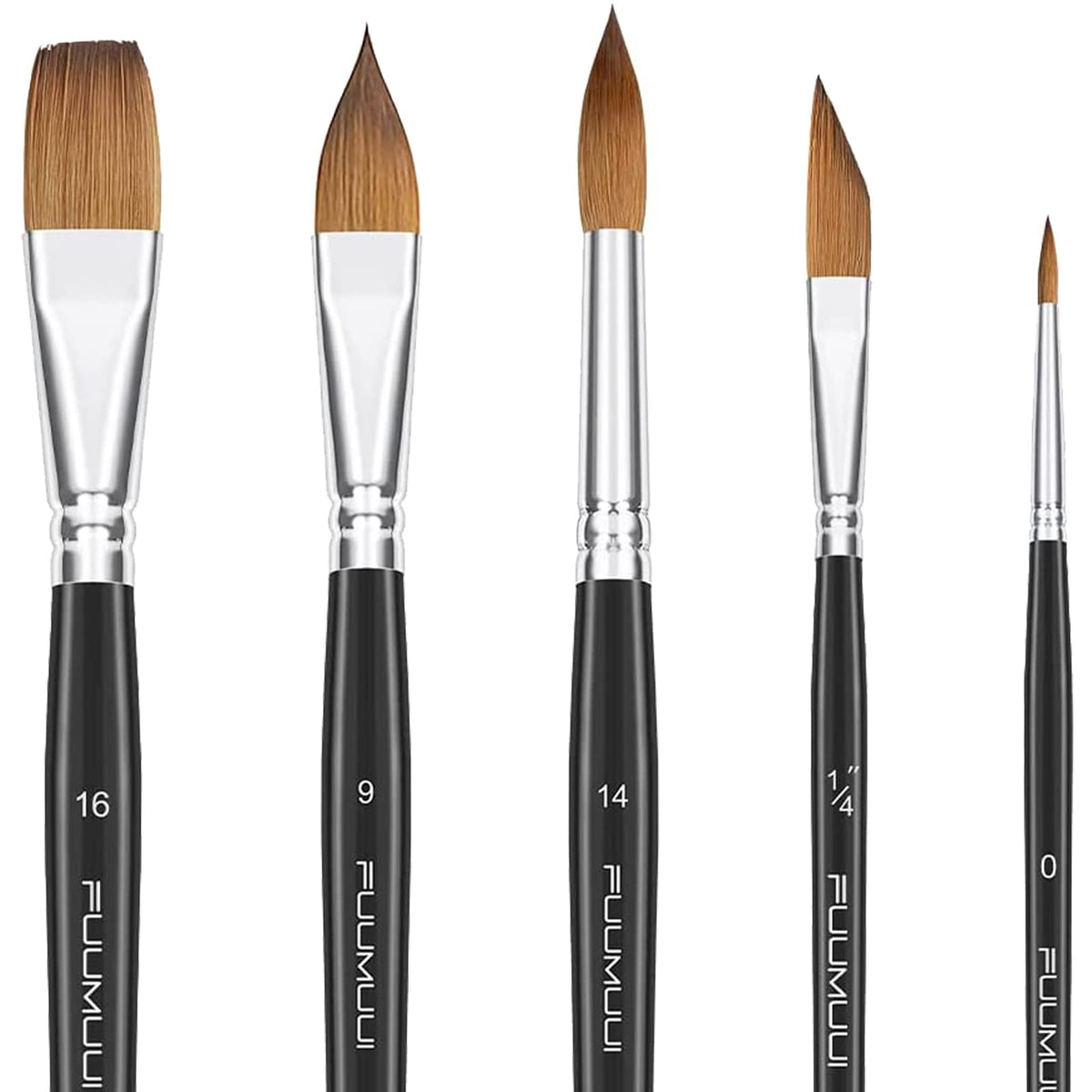 Fuumuui Sable Watercolour Brushes 5PCS Professional Superior Kolinsky Paint Brushes for Artists Round Pointed Oval Wash for Watercolour Acrylics
