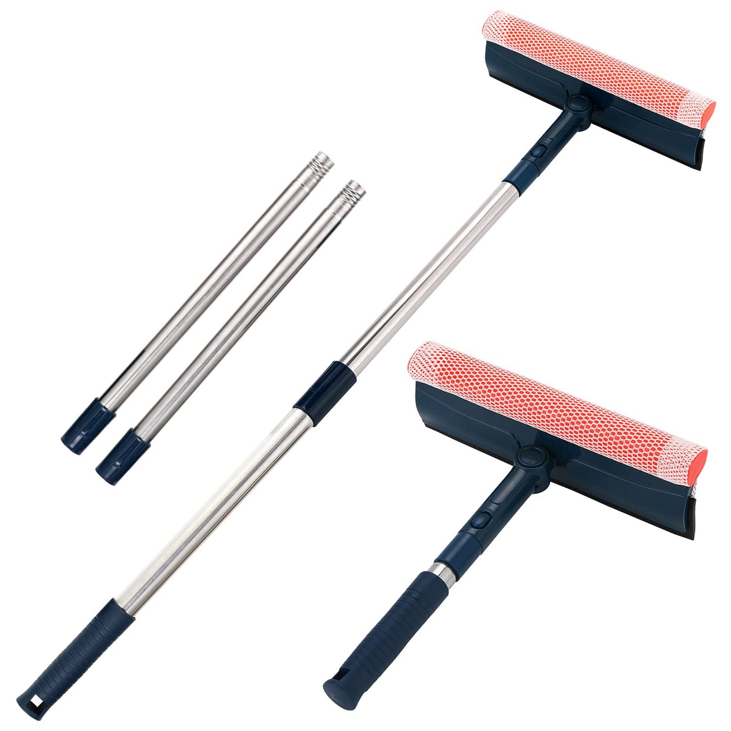 Multi-Use Window Squeegee with 56" Long Handle,2 in 1 Window Cleaning Tools with Dual Side Blade Rubber & Scrubber Sponge, Shower Squeegee for Glass