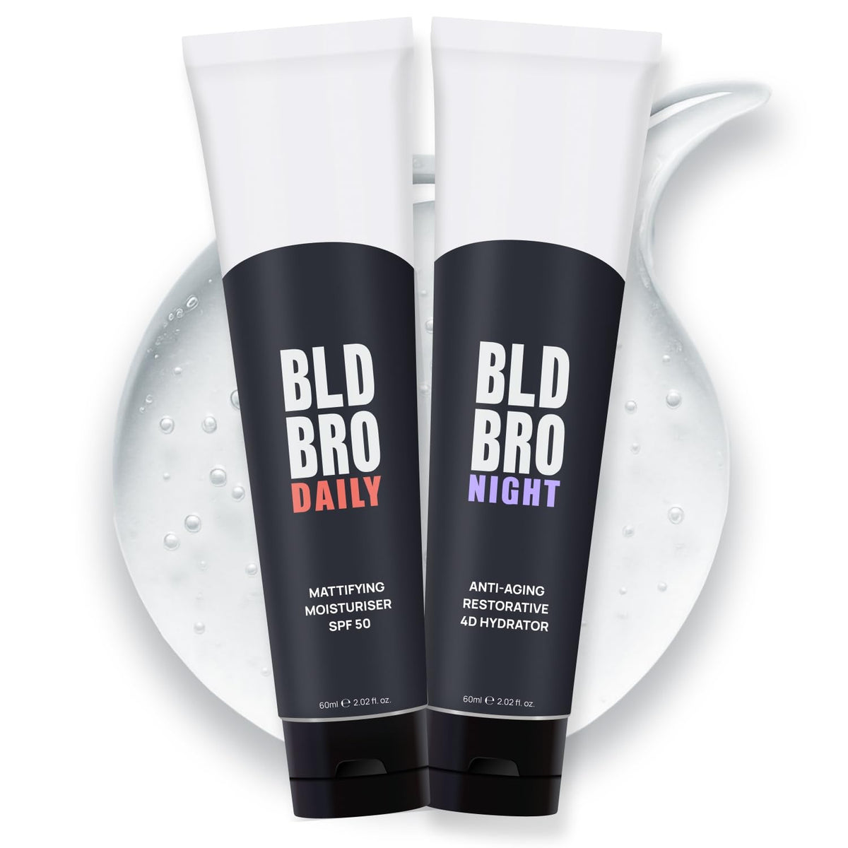 BLD BRO SPF 50 + Night Duo, 24-Hour Skincare Set for Bald Men ? Gel Moisturisers to Protect, Hydrate & Restore ? 2?60 ml