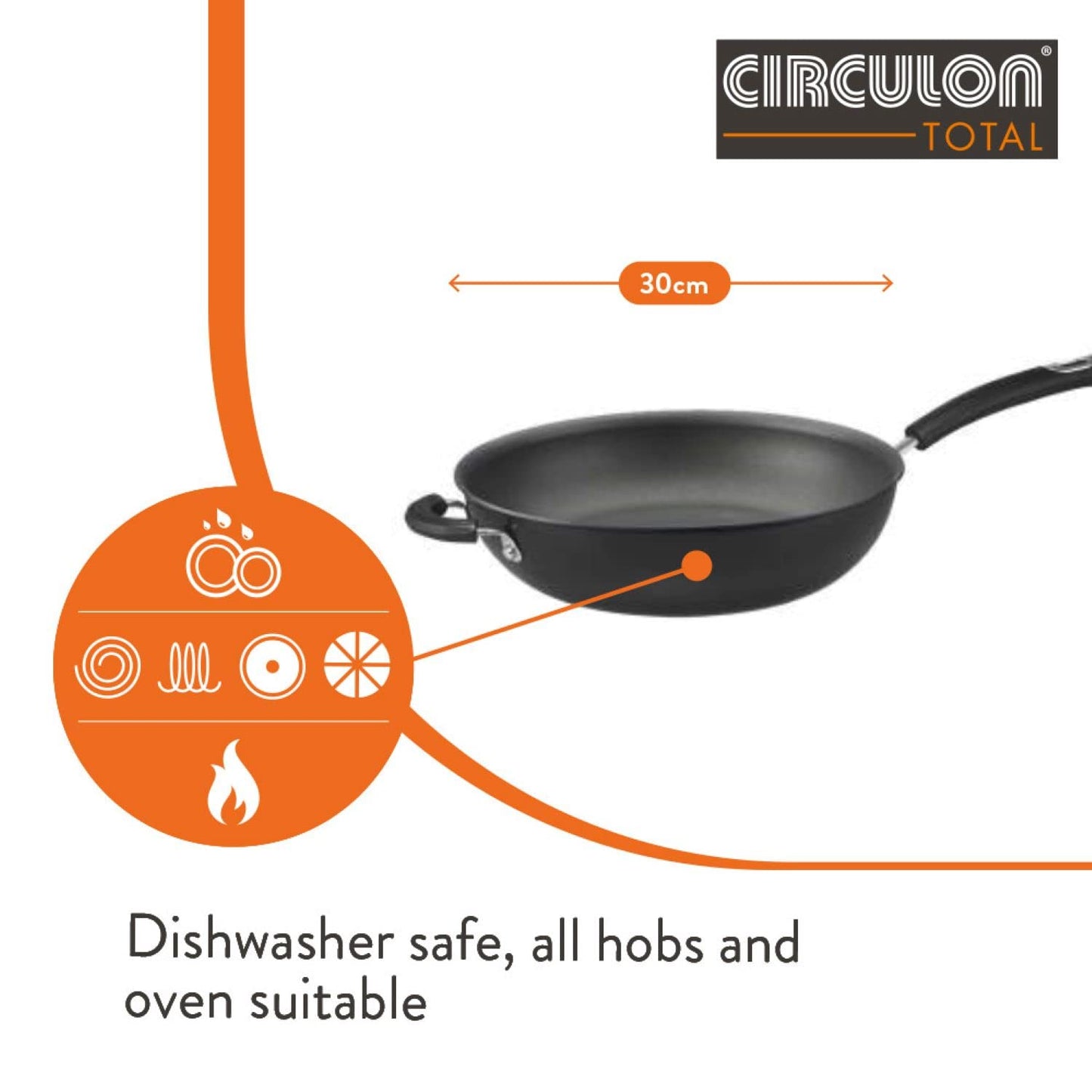 Circulon Total Hard Anodised Stirfry W/Hh 30Cm, Black