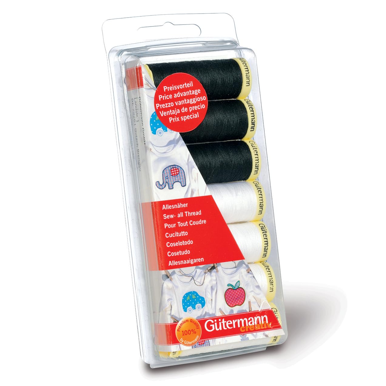 Gutermann Sew-All Thread Set, 100 Percent Polyester, 7 x 100 m, Black/White