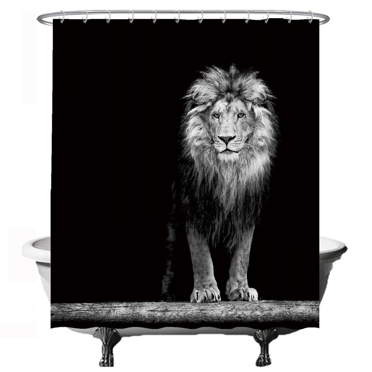 Ulticool - Shower Curtain - Lion Head of Nature Animals - 180 x 200 cm - Bathroom Curtain - Washable - Mould-proof - with 12 Rings White - Blue Beige