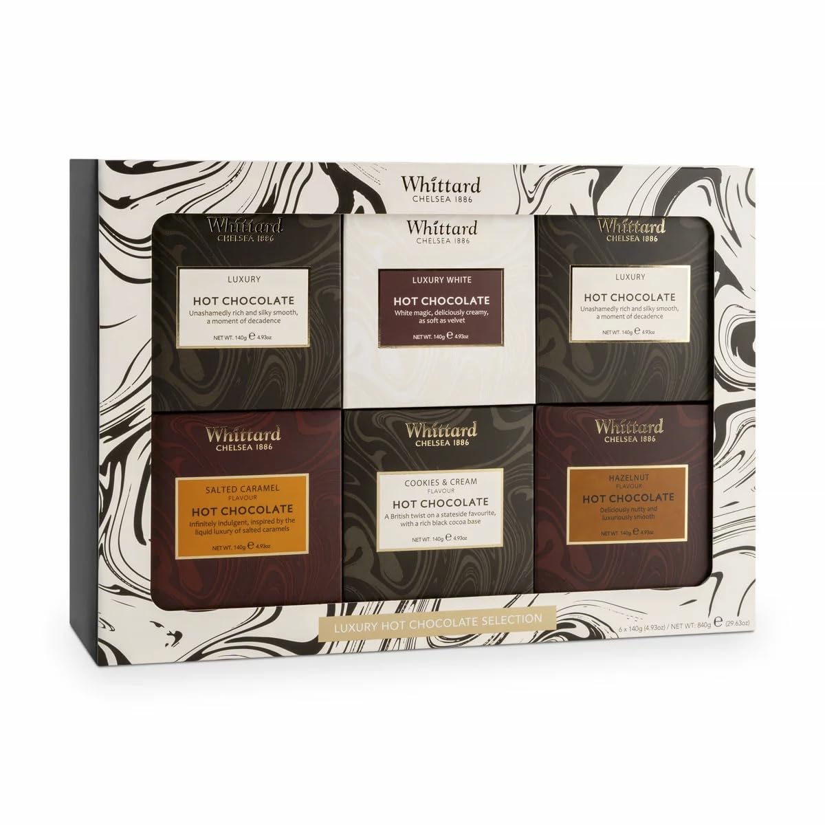 Whittard of Chelsea Hot Chocolate Lovers Gift Set | Suitable for Vegetarians | 6 Boxes of Single Origin Ground Coffee | 5 Flavours | 6 x 140g |