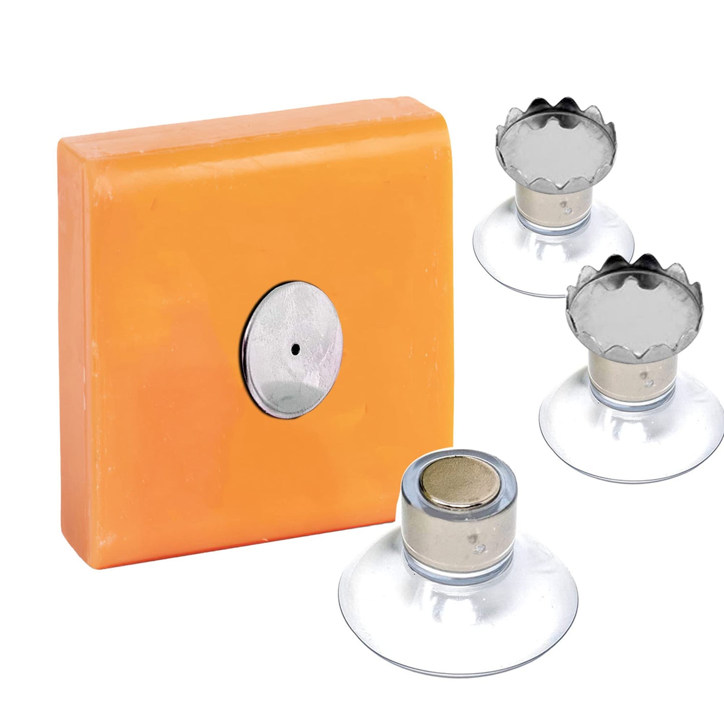 Pack of 3 Magnetic Soap Holders with Suction Cup - Powerful Magnetic Suction Cup Soap Holders - No drilling, Easily Attached to All Surfaces - Ideal