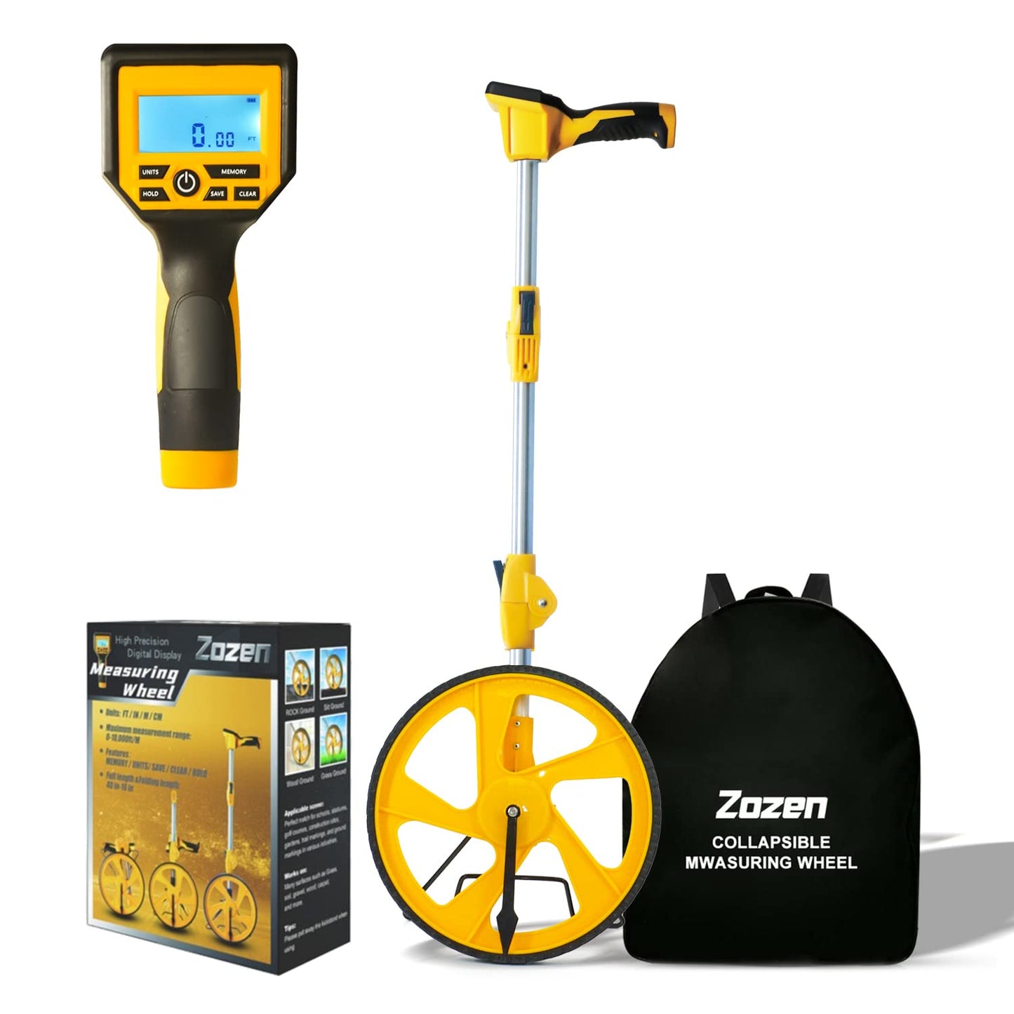 Zozen Measuring Wheel Digital Display, Foldable Feet/Meter Digital Measuring Wheel, Measure Wheel with Backlit Display - Up to 99,999Ft/ 99,999M -