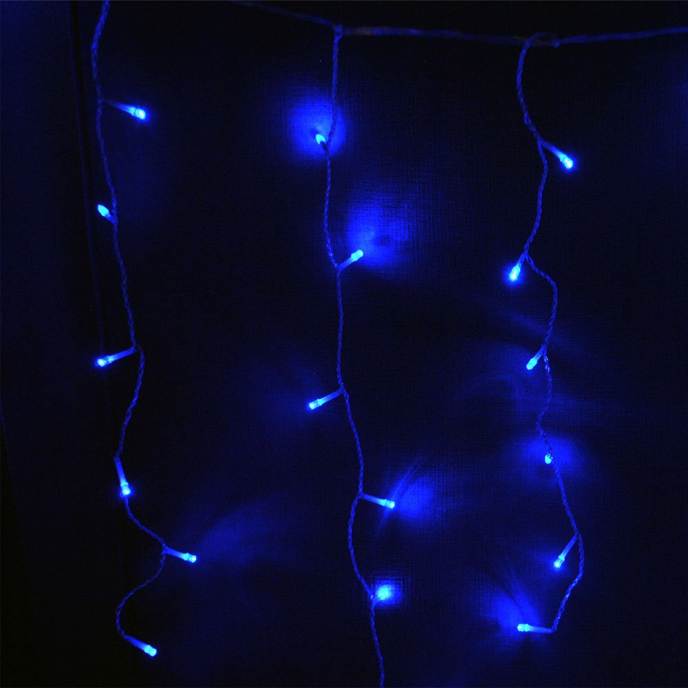 JnDee Safe Voltage Fully Weatherproof Icicle Christmas Fairy Lights BLUE 400 LED 10M Wide 80 Drops Plus a Massive 10M Lead Cable, 8 Modes, Memory &