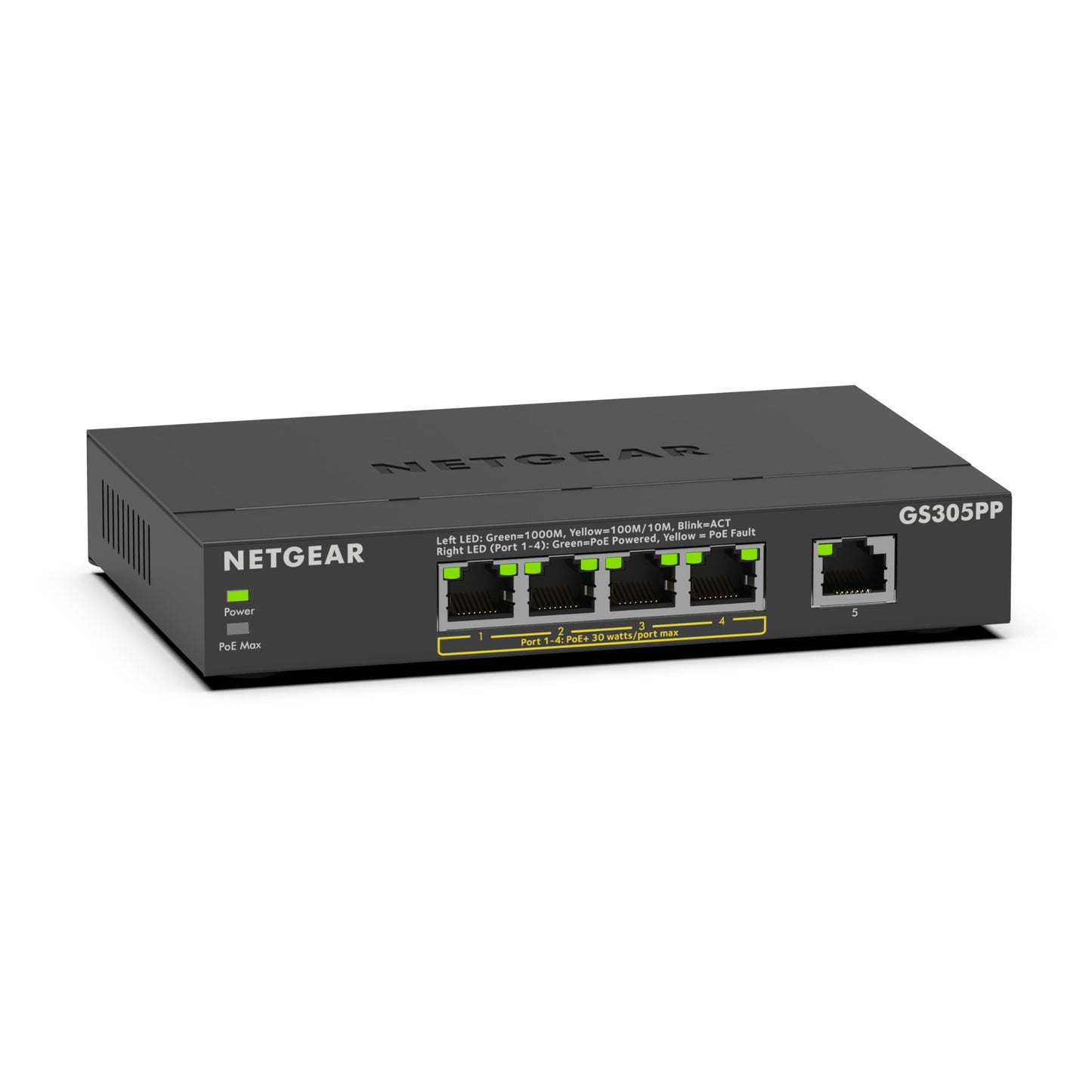 NETGEAR 5 Port PoE Switch GS305PP - Ethernet Splitter - Ethernet Switch - Ethernet Hub - Plug-and-Play - Silent Operation - Desktop or Wall Mount