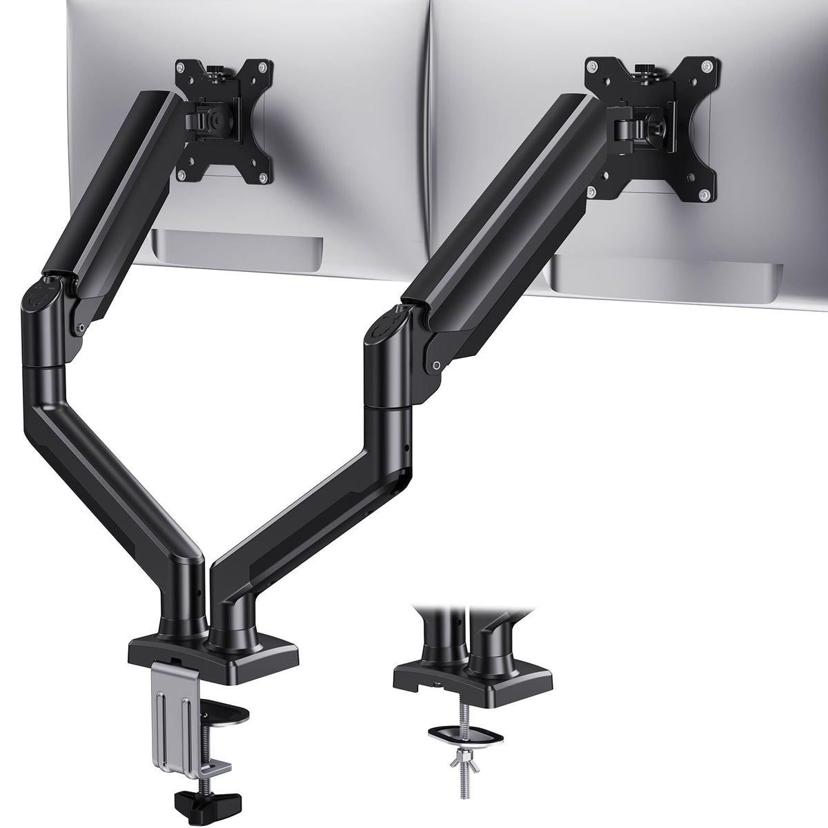 HUANUO Dual Monitor Mount for 2 Monitors up to 32 inches, Each Arm Holds Max 10kg, Dual Monitor Stand with Advanced System,