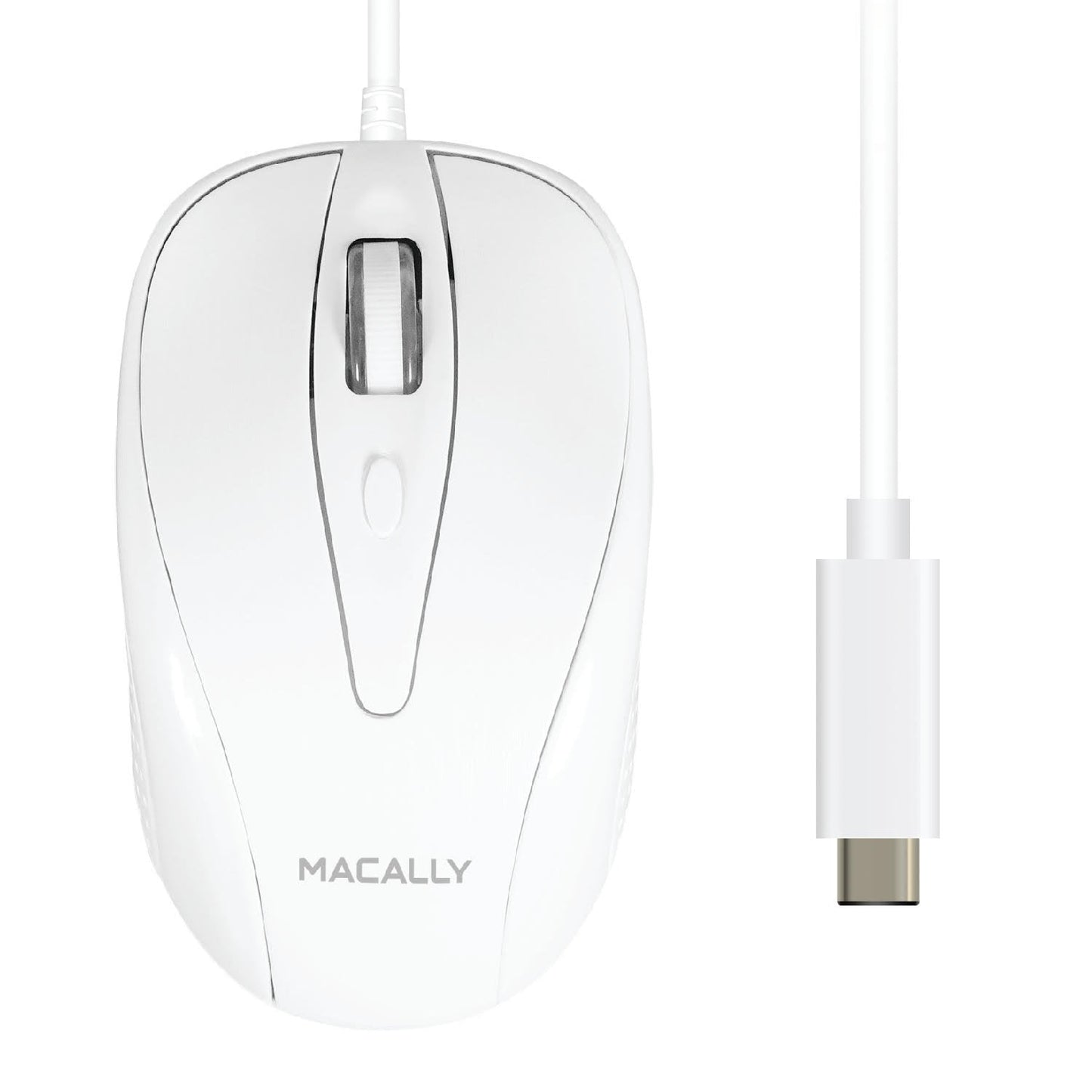 Macally UCTURBO 3 Button USB-C Wired Mouse for MacBook, MacBook Pro, white