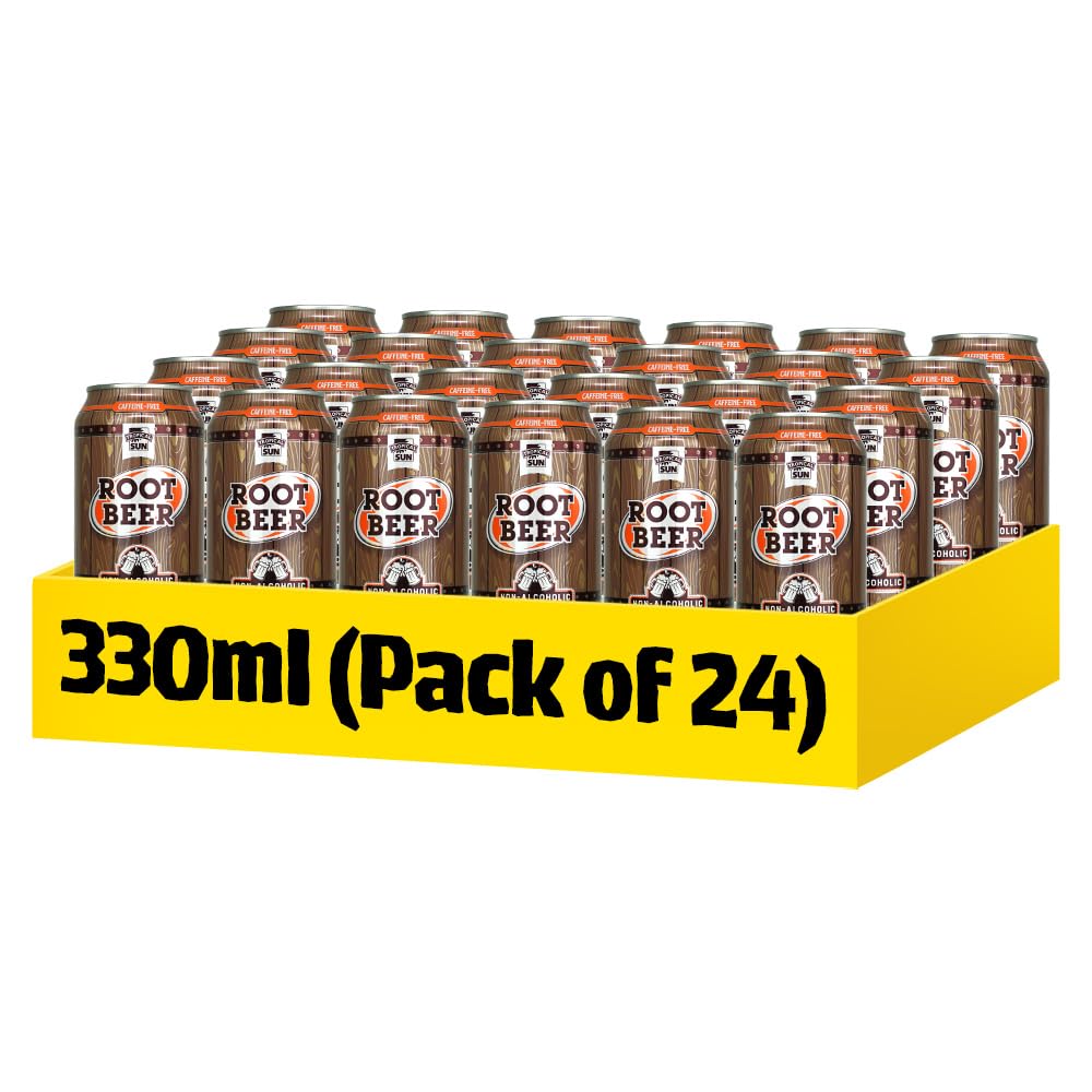 Tropical Sun Root Beer 330ml Cans, Non-Alcoholic Fizzy Drink, Sweet & Refreshing Caribbean Flavour, Caffeine-Free Soft Drink, Pack of 24