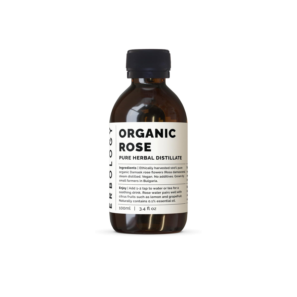 Erbology Organic Rose Water 100ml - Distilled from Damask Rose - Premium Food Grade Hydrolate - Soothes, Hydrates and Calms - Non-GMO - Recyclable