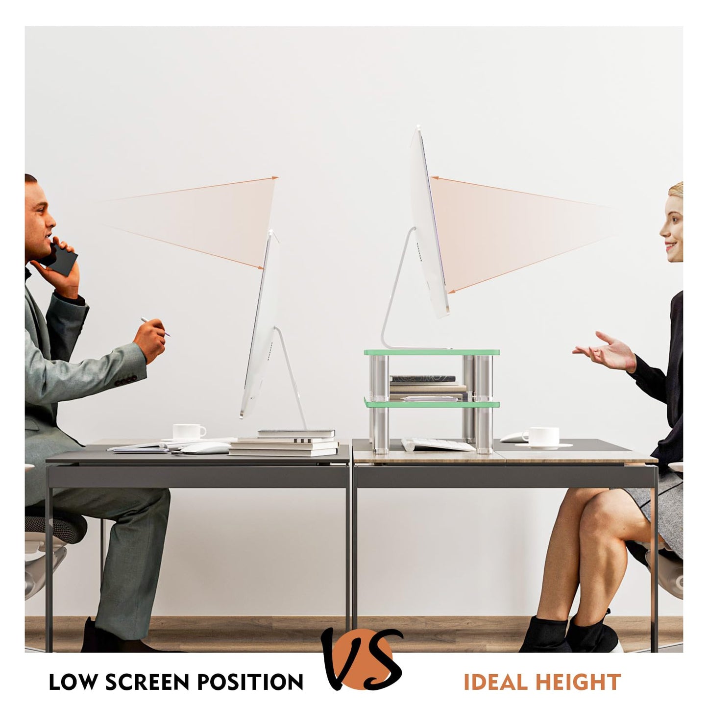 Hemudu 2 Pack Computer Monitor Stand Riser with Height Adjustable 56cm x 24cm Multi Media Desktop Stand for PC Computer Monitor