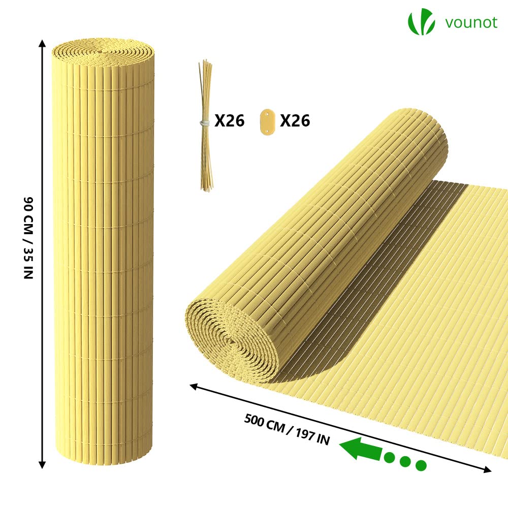 VOUNOT PVC Privacy Screening Fence 90 x 500 cm, Double Reinforced Struts Privacy Protection for Garden, Balcony and Terrace, Wind and Sun Protection