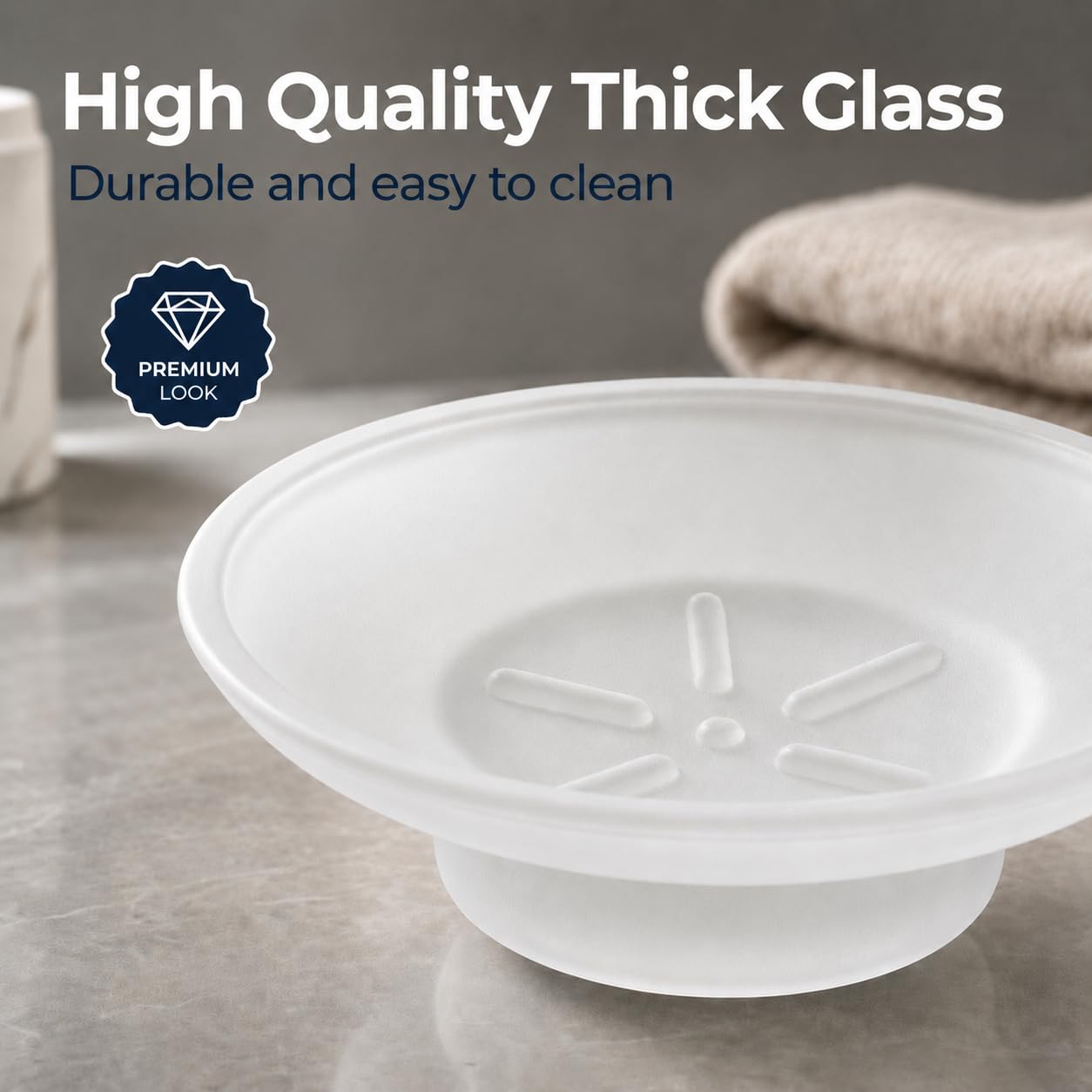 Glass Soap Dish Replacement, Round, Frosted, Matt Glass
