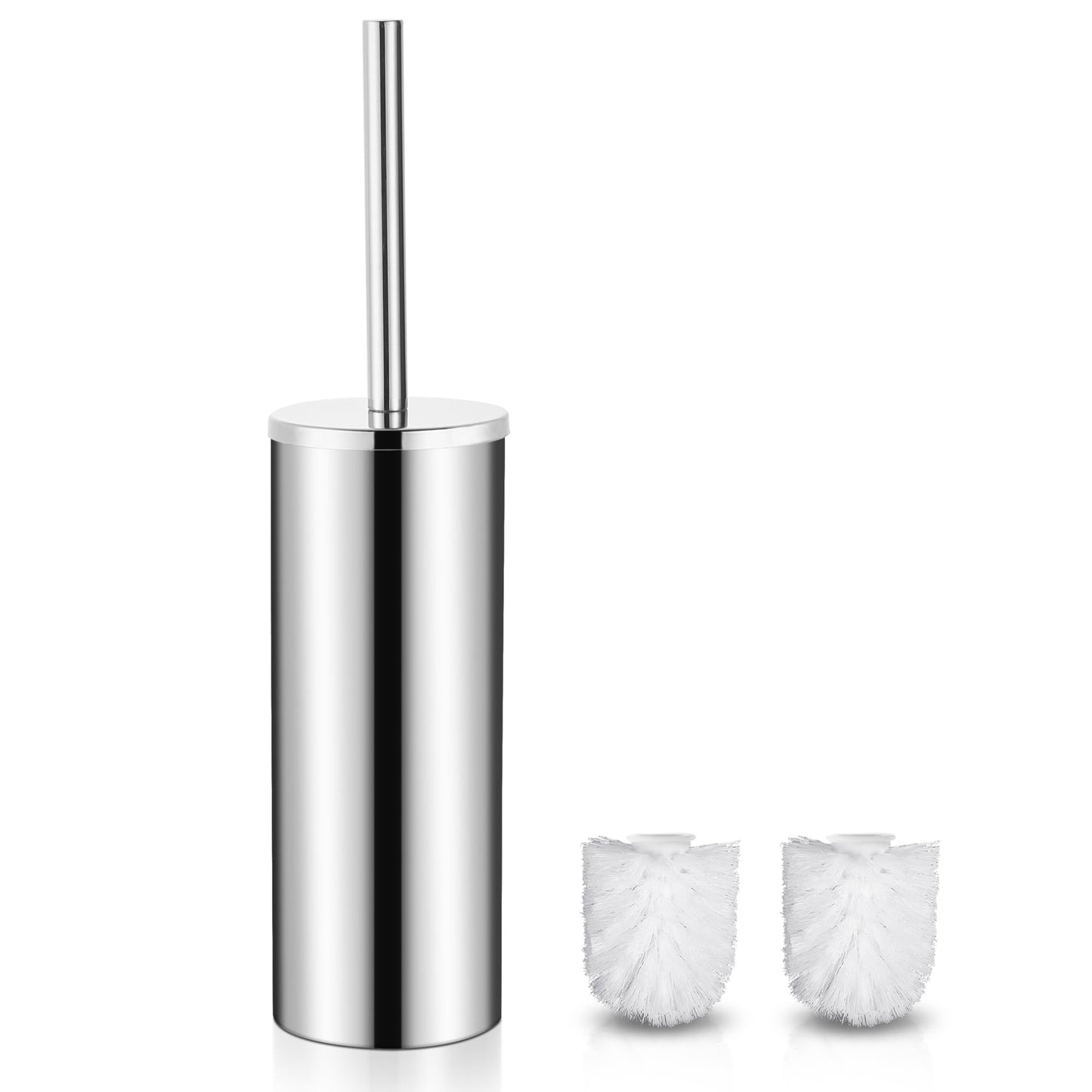 Gricol Stainless Steel Toilet Brushes & Holder Free Standing Toilet Brush Silver including 2 Brush Heads Silver