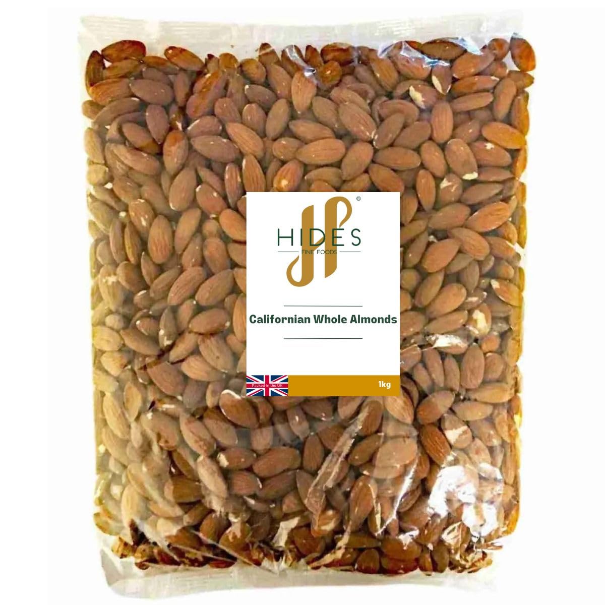 Hides Fine Foods - Californian Whole Almonds 1kg - GMO - Free - Suitable for Vegetarians - Cooking - Salads - Snacking - Desserts - Cakes - Cookies -