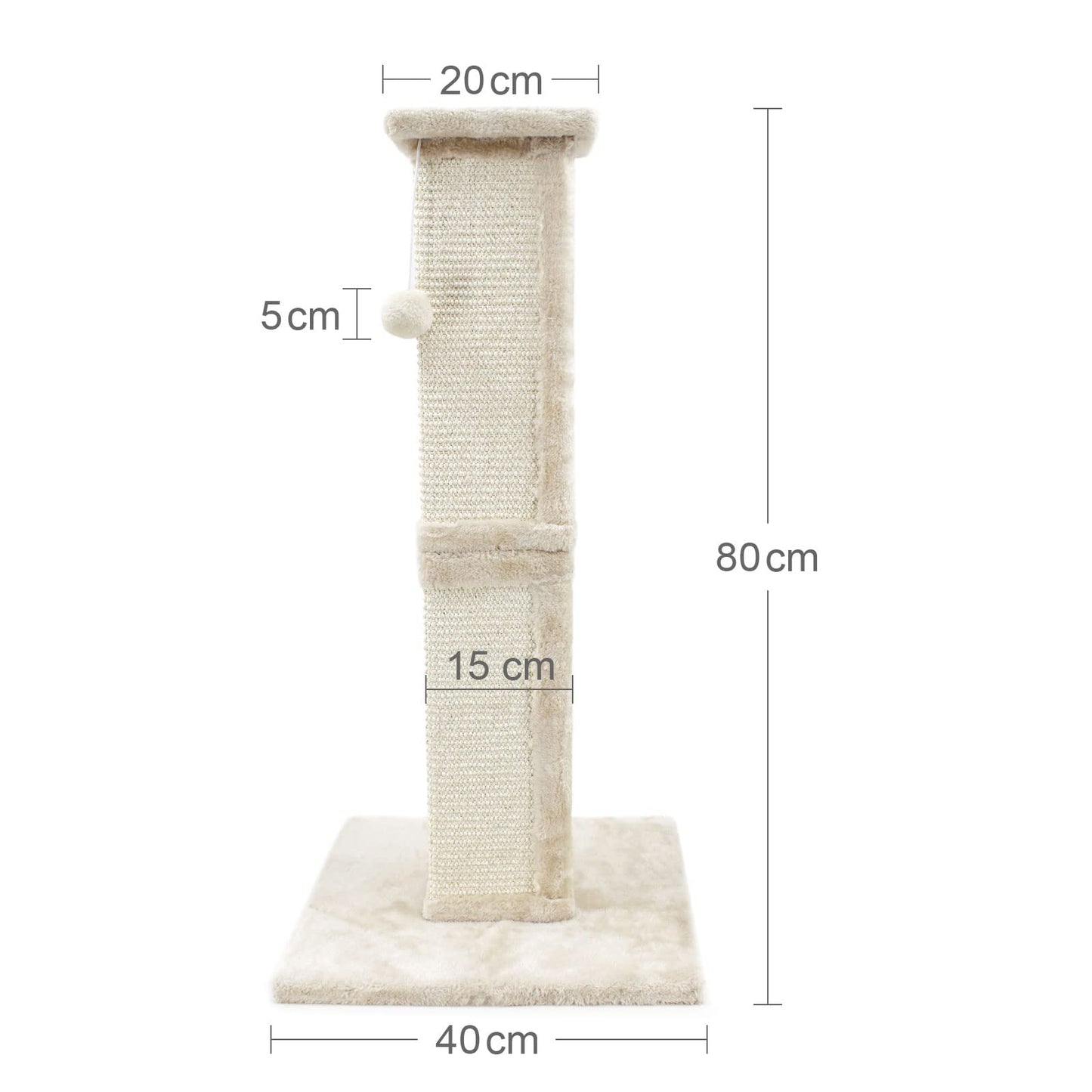 SONGWAY Tall Cat Scratching Post - Natural Sisal Cat Scratcher with Teasing Toy Ball and Covered with Soft Plush, Scratch Toy for Cats Kittens, Beige