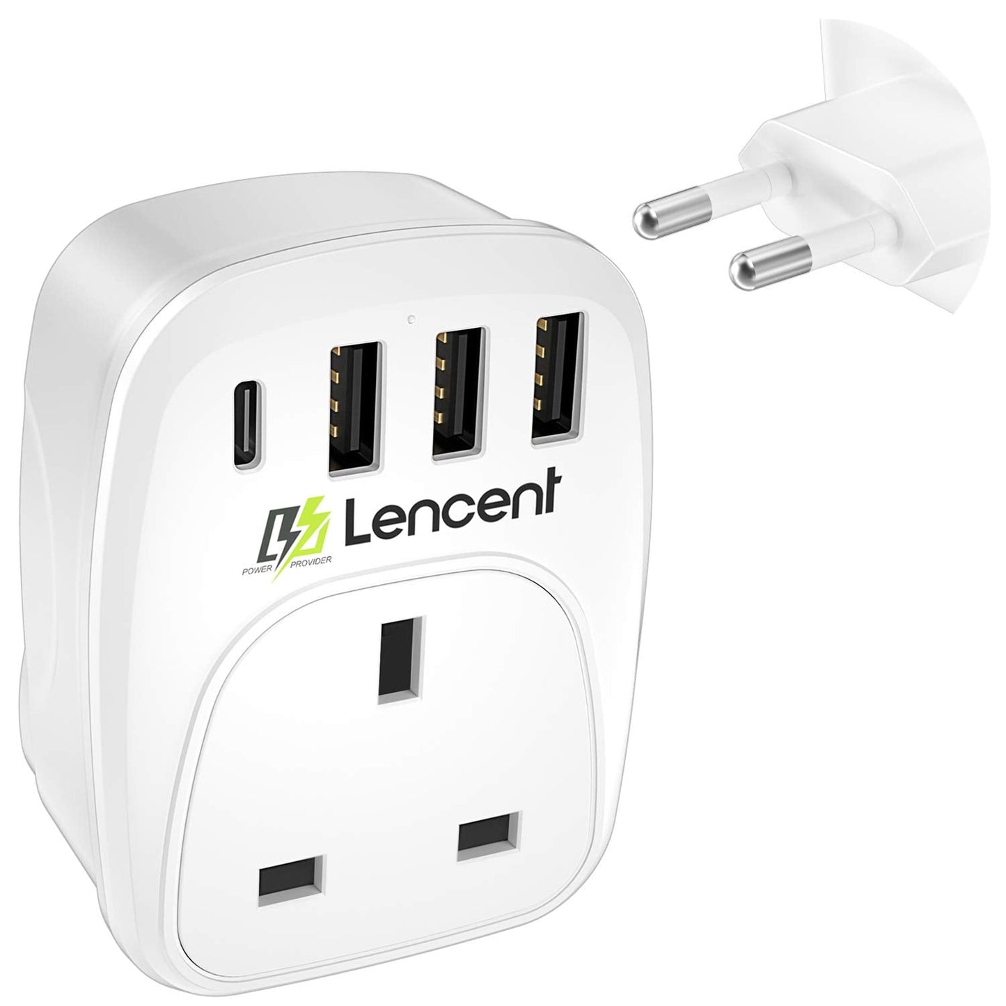LENCENT UK to Italy Italian Plug Adapter,EU Euro Europe European Travel Adapter with 3 USB Ports &1 USB C Port for Italy Switzerland Germany Spain