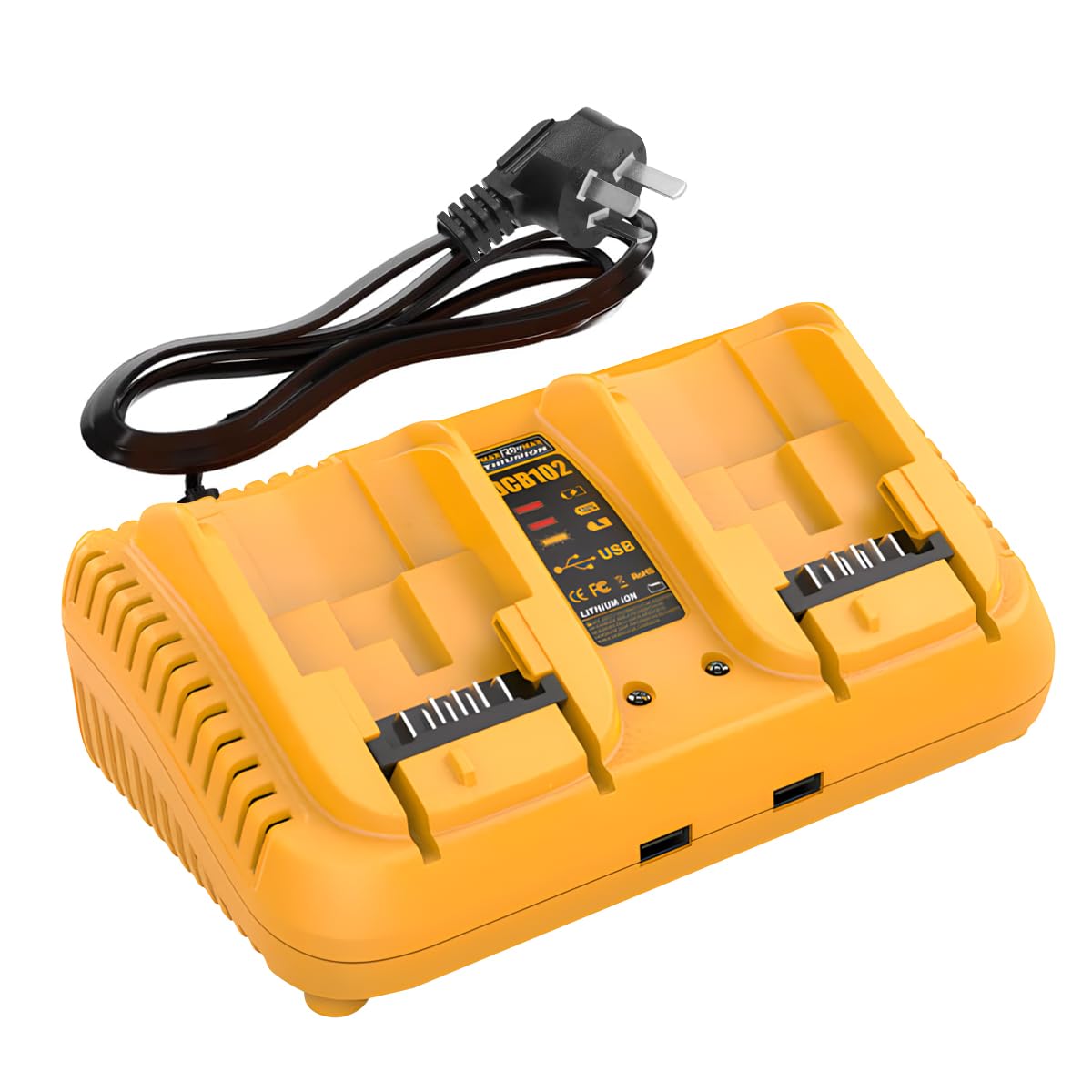 Battery Charger Replacement for Dewalt 12V-18V Battery, 2-Ports Fast Charger Compatible with Dewalt DCB Series Tools Lithium Battery 18V, Compatible