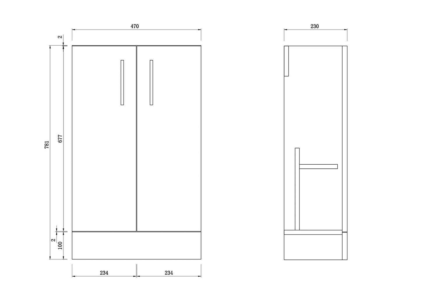VeeBath STR-CR47-WH Lumin Cloakroom Vanity Basin Cabinet 2 Soft Close Door Bathroom Furniture Unit with Ceramic Sink-470mm, High Gloss White, 470mm