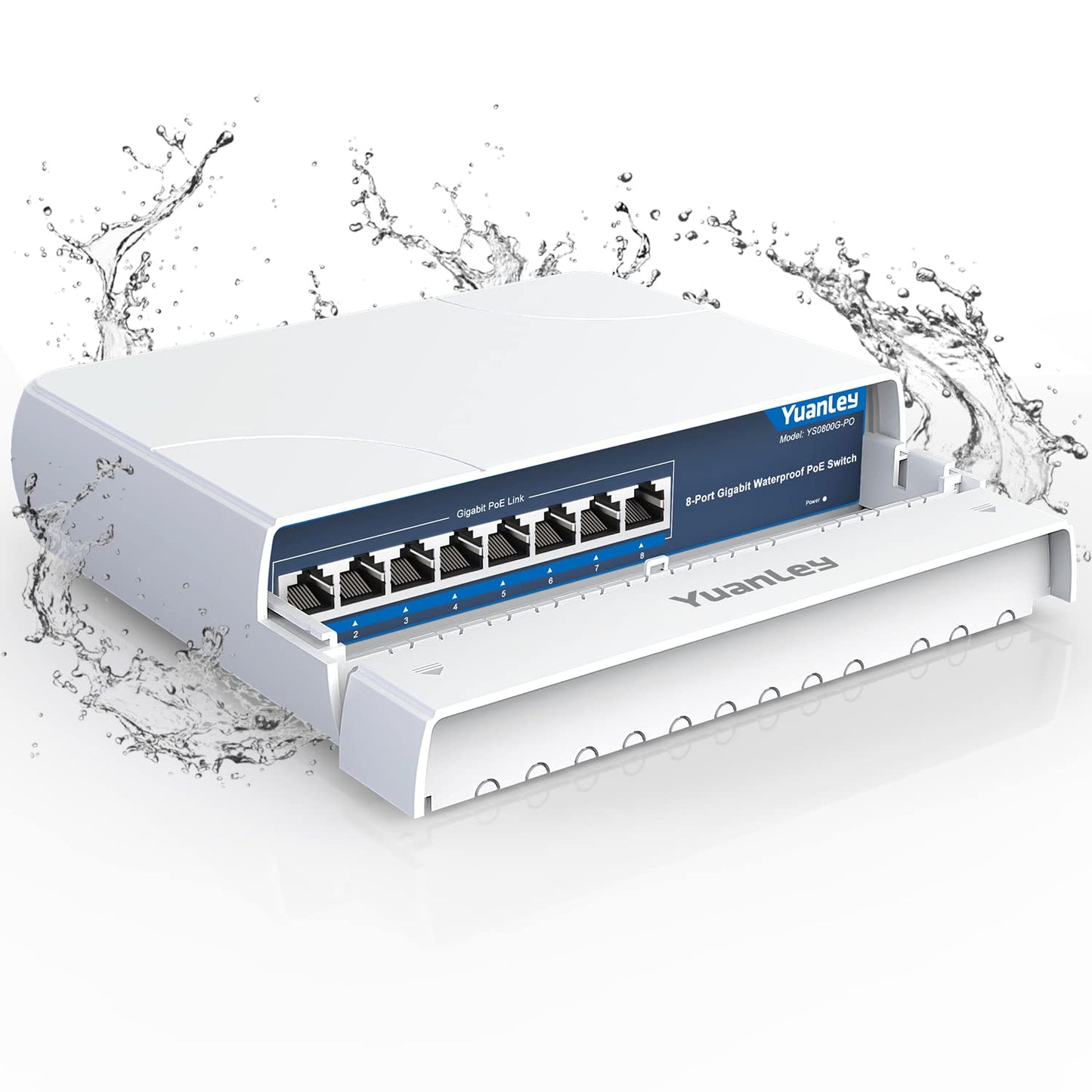 YuanLey 8-Port PoE Switch Gigabit- Waterproof Outdoor Ethernet Unmanaged Network Switch 1000Mbps, 120W Built-in Power, IEEE802.3af/at Support and Plug