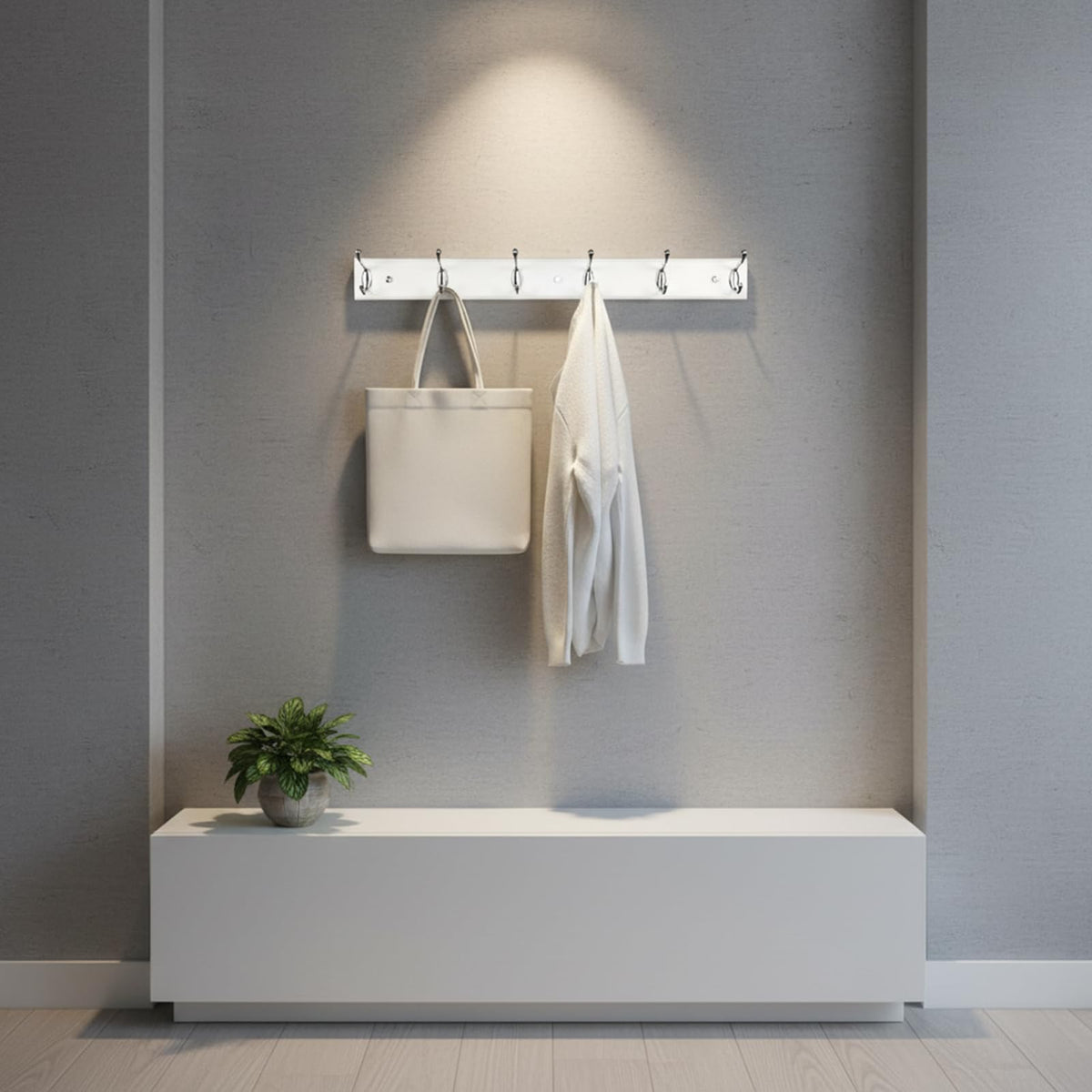 lomejii Wood Wall Mounted Coat Rack with 6 Hooks, 58 cm,White, Strong Coat Hook Rack for Clothes, Hat, Bag