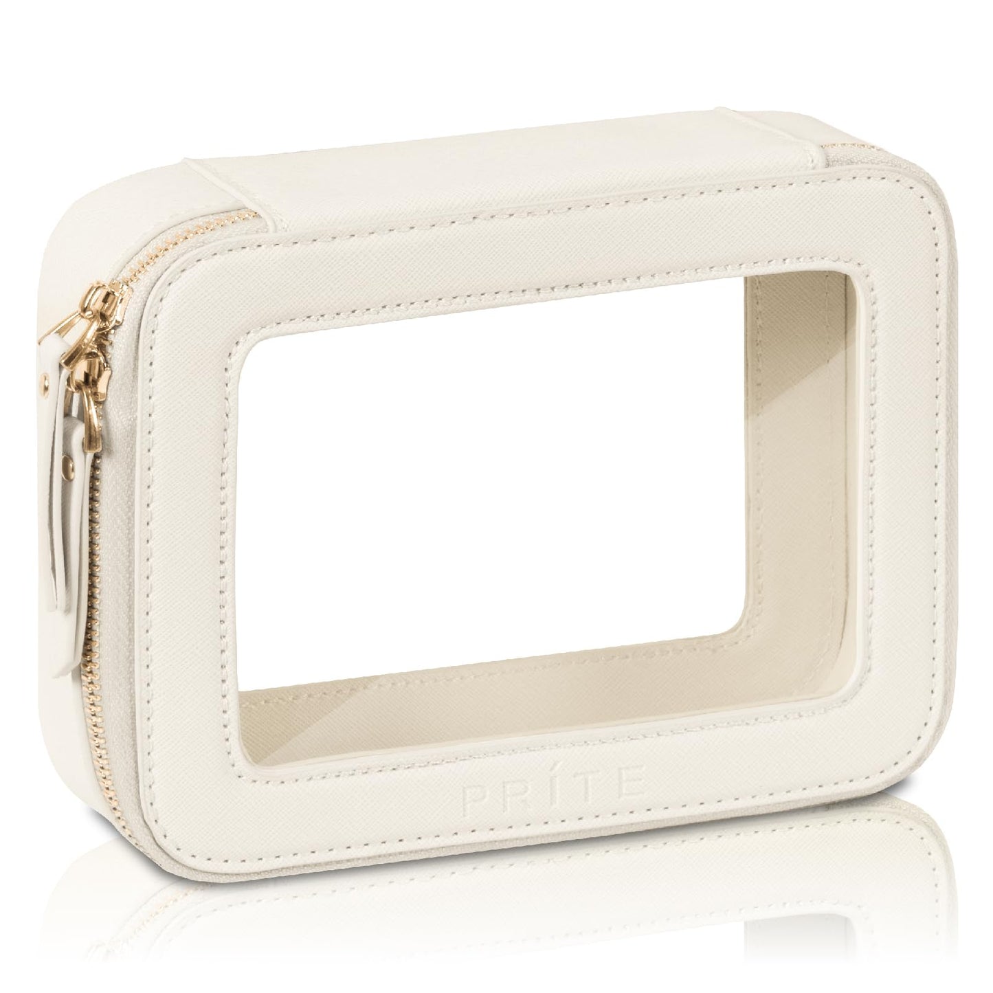 Prite Clear Makeup Bag with Gift Box Waterproof Cosmetic Case Travel Toiletry Bag Car Essentials with Double Zippers (Beige)