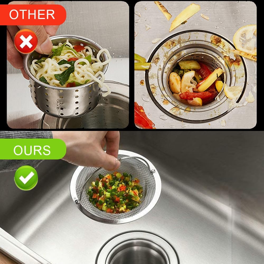 Azlanway Sink Strainer Kitchen Sink Stainless Steel with Handle, Pack of 2 Sink Strainer 11 x 8 x 2.3 cm, Kitchen Drain Protection
