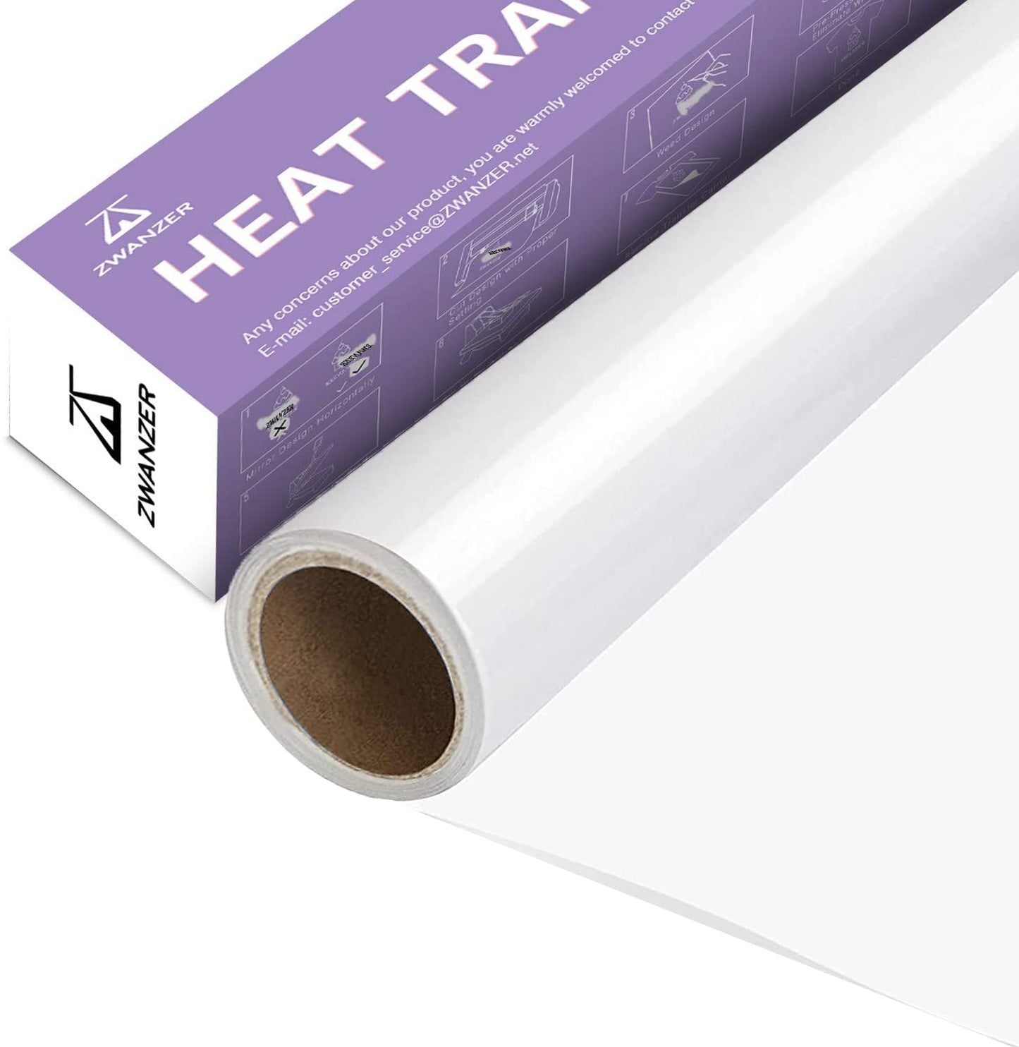 Zwanzer White Heat Transfer Vinyl Roll - 12" x 12ft (30.5 x 366CM) HTV Vinyl Ideal for Cricut & Silhouette Cameo, Easy to Cut & Weed for T-Shirts &