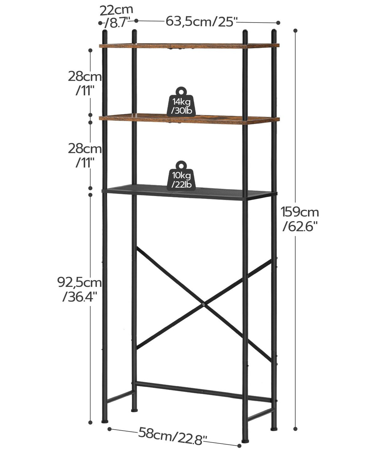 HOOBRO Over Toilet Storage Unit Bathroom Shelf, 3-Tier Bathroom Storage Unit, Freestanding Above Toilet Storage Rack with Adjustable Feet
