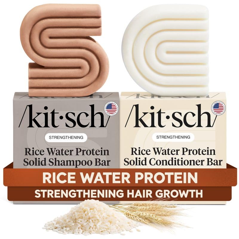 Kitsch Rice Water Shampoo & Conditioner Set - Solid Shampoo Bar & Conditioner Bar with Protein for Strengthening & Damage Repair - Paraben, Sulfate
