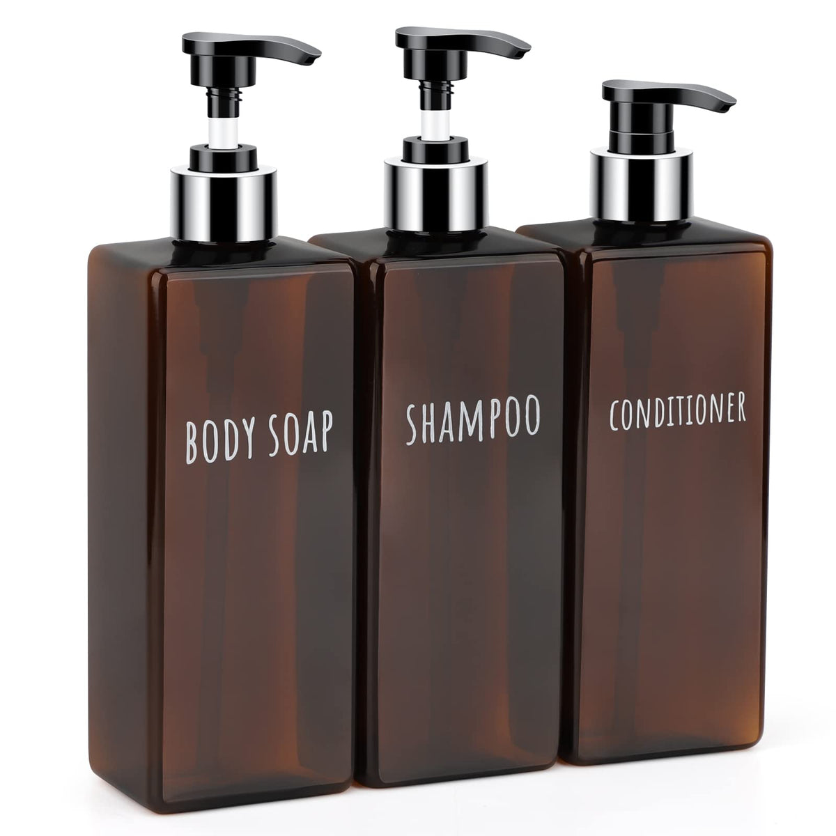 Segbeauty Shampoo & Conditioner Dispenser Set, 3 Packs 16.9oz Refillable Bathroom Soap Dispenser, 500ml Plastic Square Shower Press Pump Bottles,