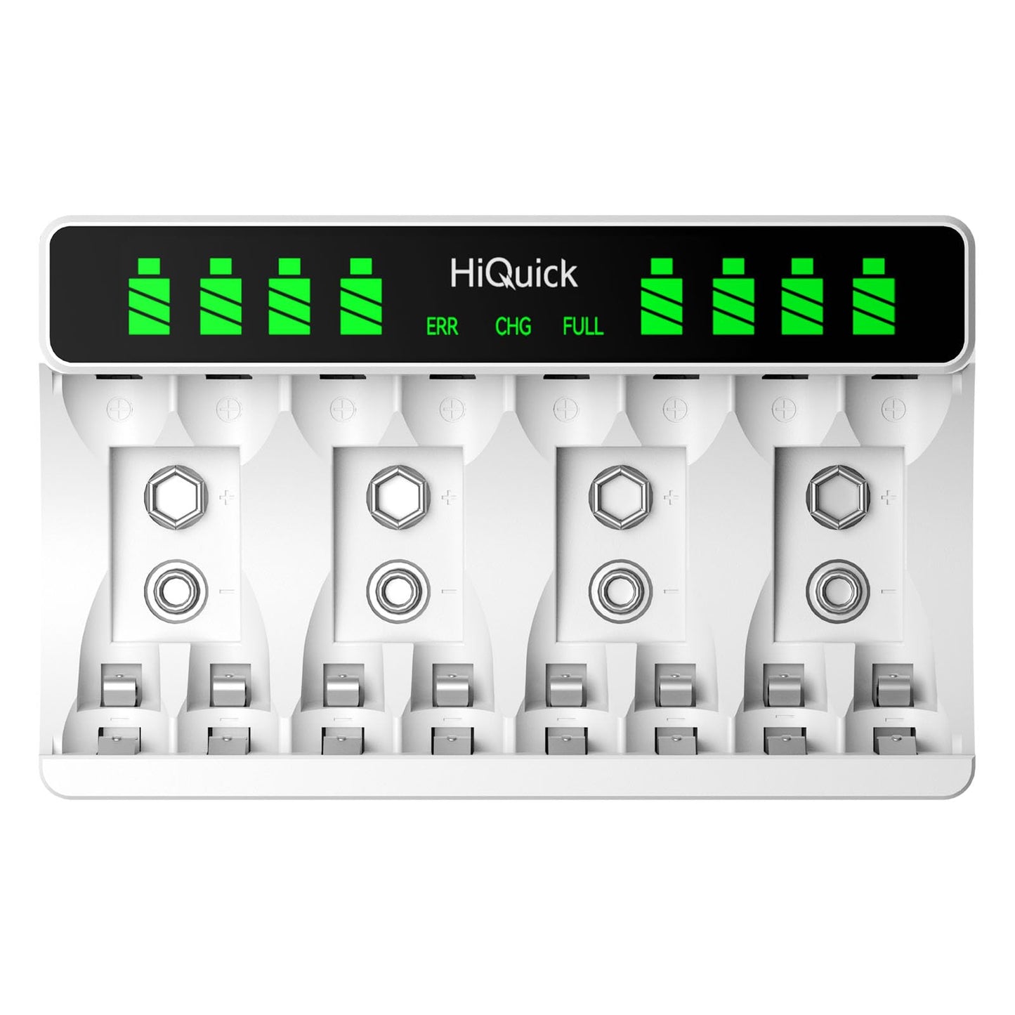 HiQuick LCD 8-slot Battery Charger for AA & AAA Rechargeable Batteries, 5V 2A Type C Input, Intelligent Battery Detection Technology, AA AAA Battery