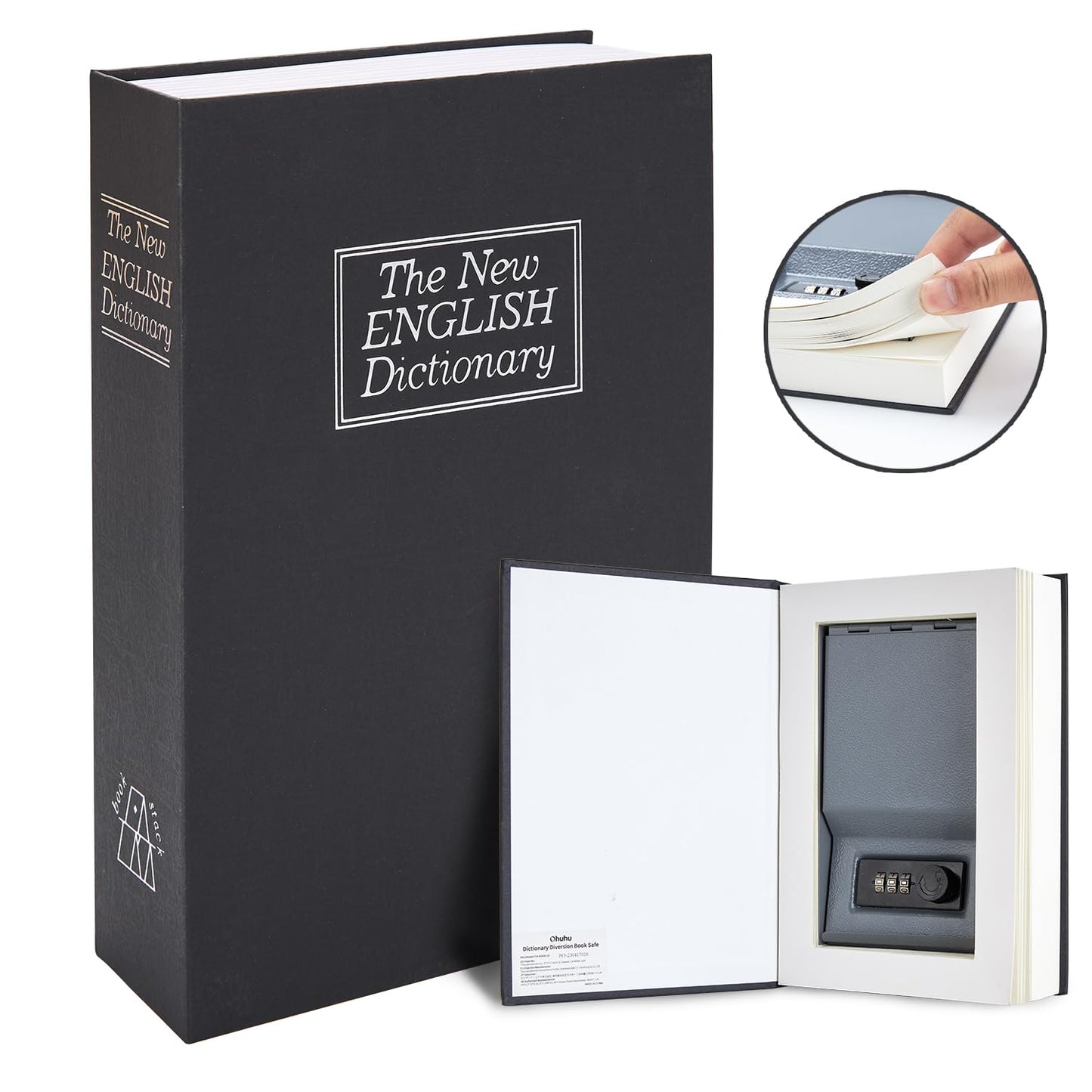 Book Safe with Combination Lock, Ohuhu Real Paper Diversion Secret Safe, Dictionary Money Box with Code Lock, Portable Lock box Safe Box for Key Cash