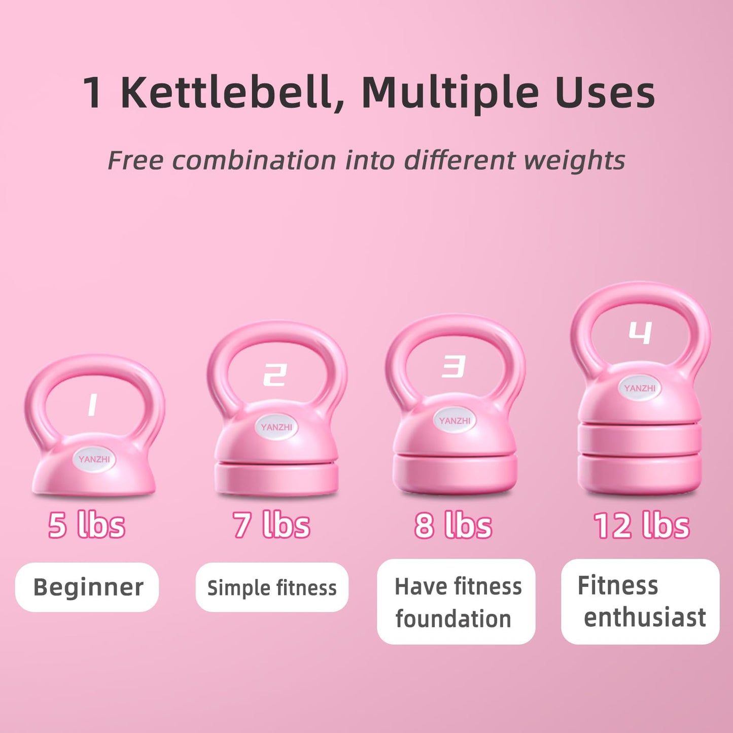 Kettlebell, Adjustable Kettlebell Weights 5lbs, 8lbs, 9lbs, 12lbs, Exercise Handle Grip Kettlebells Great for Home or Gym Workout Free Weights Men