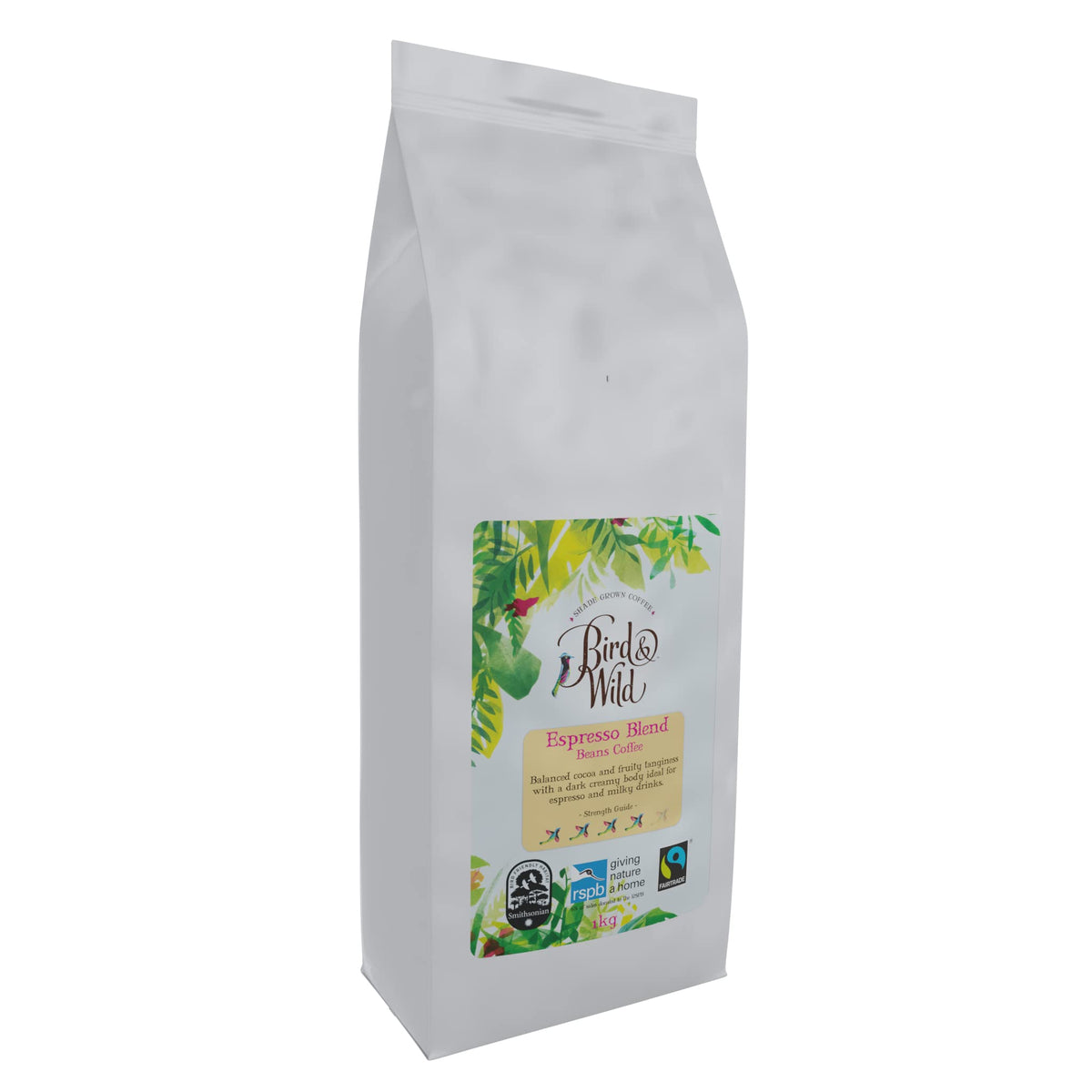 Fairtrade Organic Coffee Beans 1kg - Strong Medium Dark Roast Espresso - Shade Grown Bird Friendly Coffee - Bird And Wild Coffee - Suitable for all