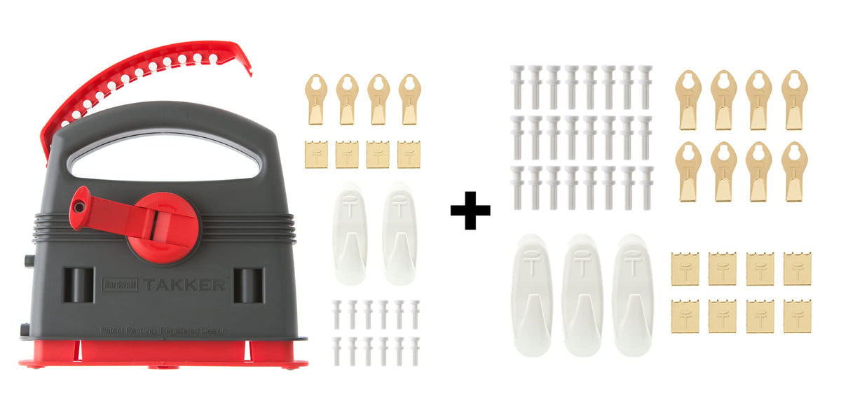 Takker? Easy One-Step Hardwall Picture Frame Hanging Tool Kit - No Tools/Nails Required ? As Seen On Dragon?s Den - Hang On Brick, Tiles, Plaster,