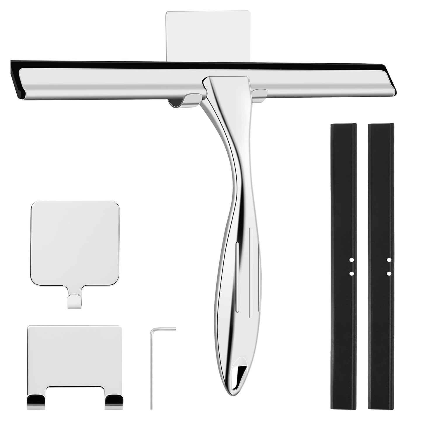 wlich Thboxes Shower Squeegee, 10 Inch Stainless Steel Window Squeegee Cleaner for Shower Glass Door with Hook, Shower Screen Wiper for Bathroom,