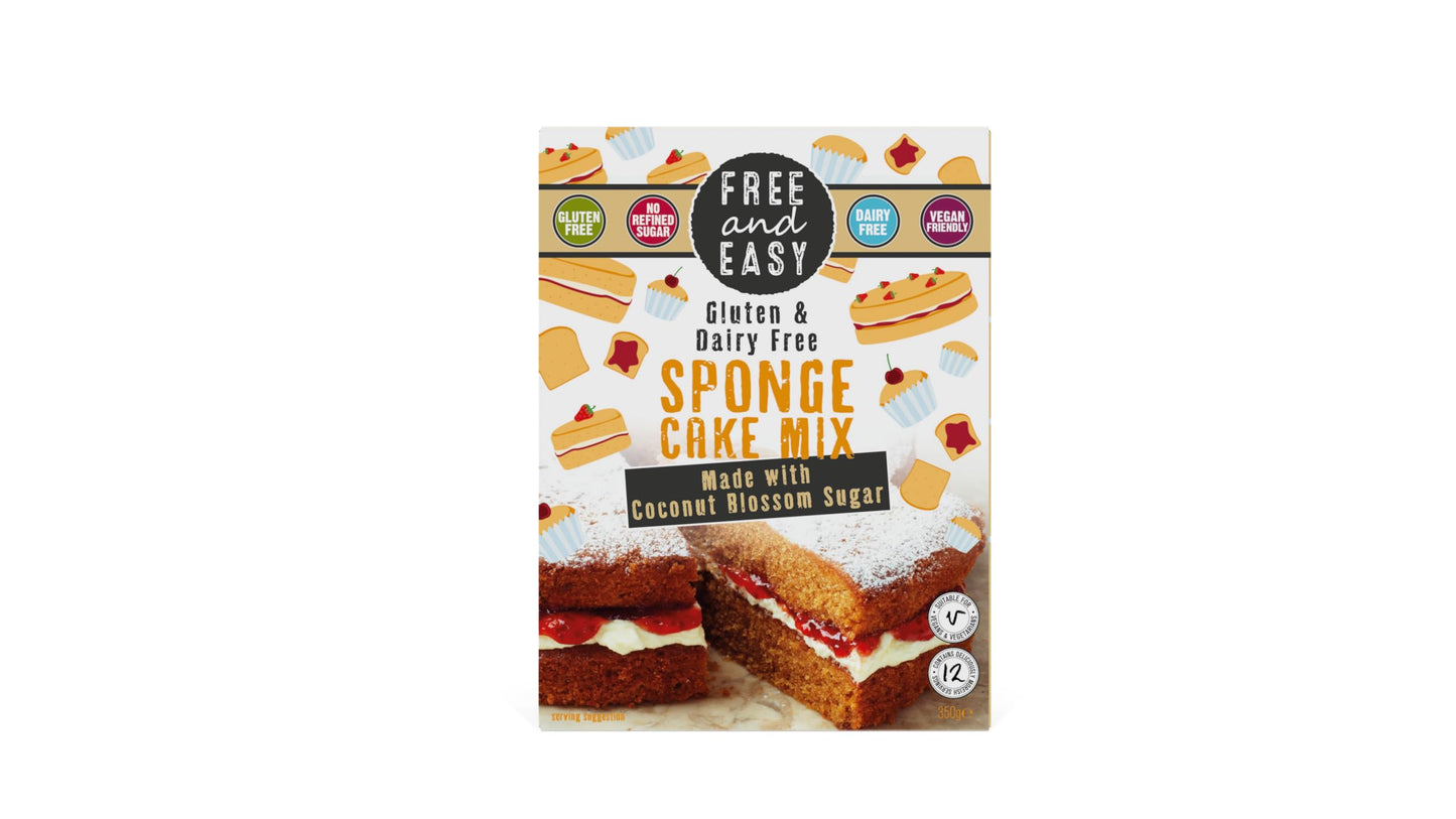 Free & Easy Gluten and Dairy Free Sponge Cake Mix with Coconut Blossom Sugar 350 g (Pack of 4)