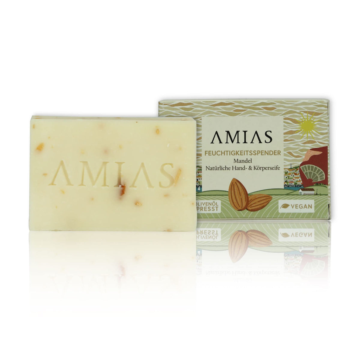 Solid soap with almond - hand, face and body - vegan and free from palm oil - with cold pressed olive oil - ingredients 100% natural - handmade